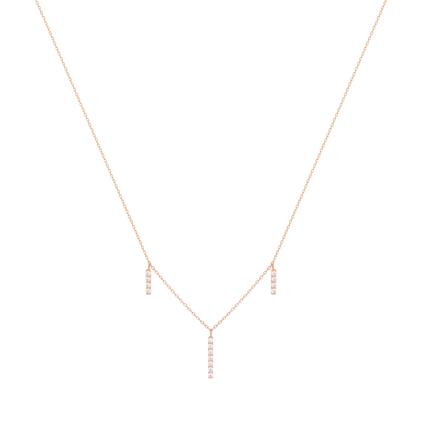Dangling Bar Necklace in 18K Rose Gold with Diamonds
