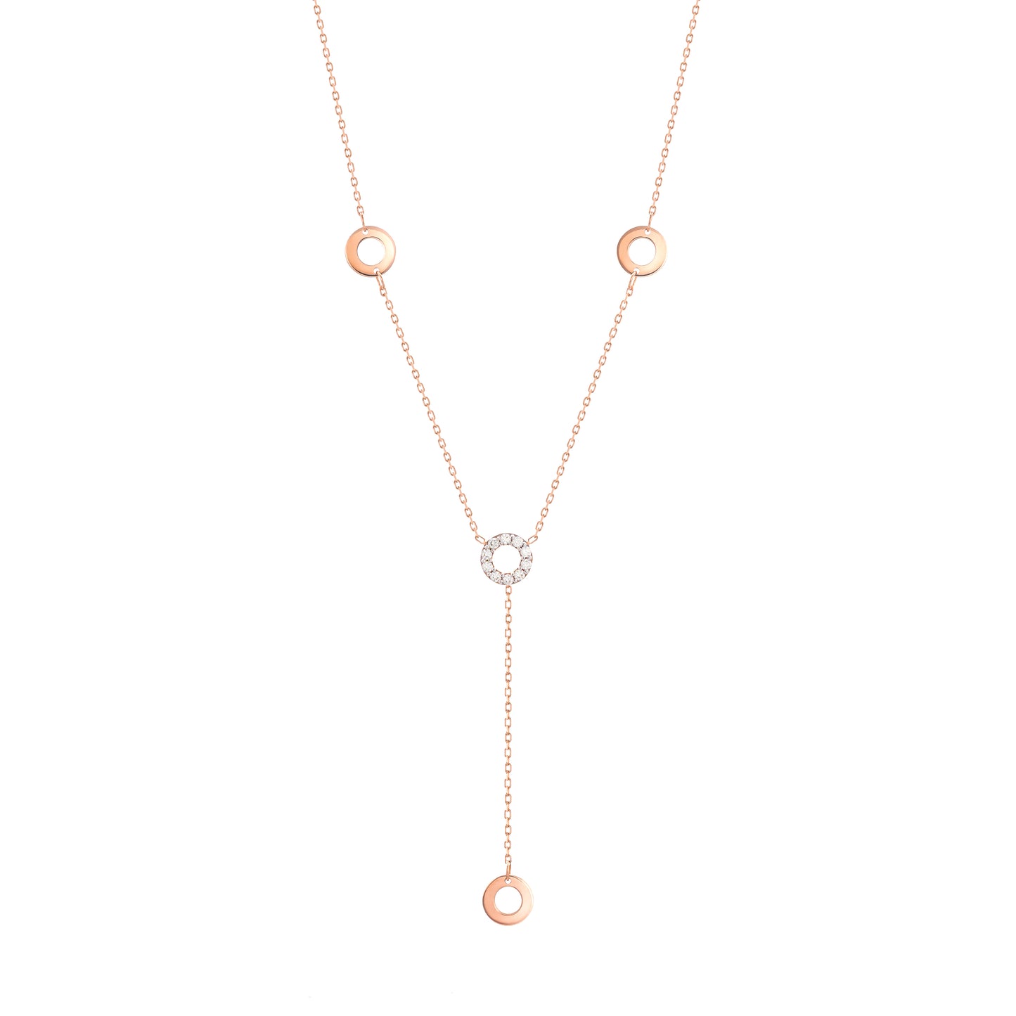 Long Necklace Round Diamond 18k Rose Gold for Casual and Everyday wear