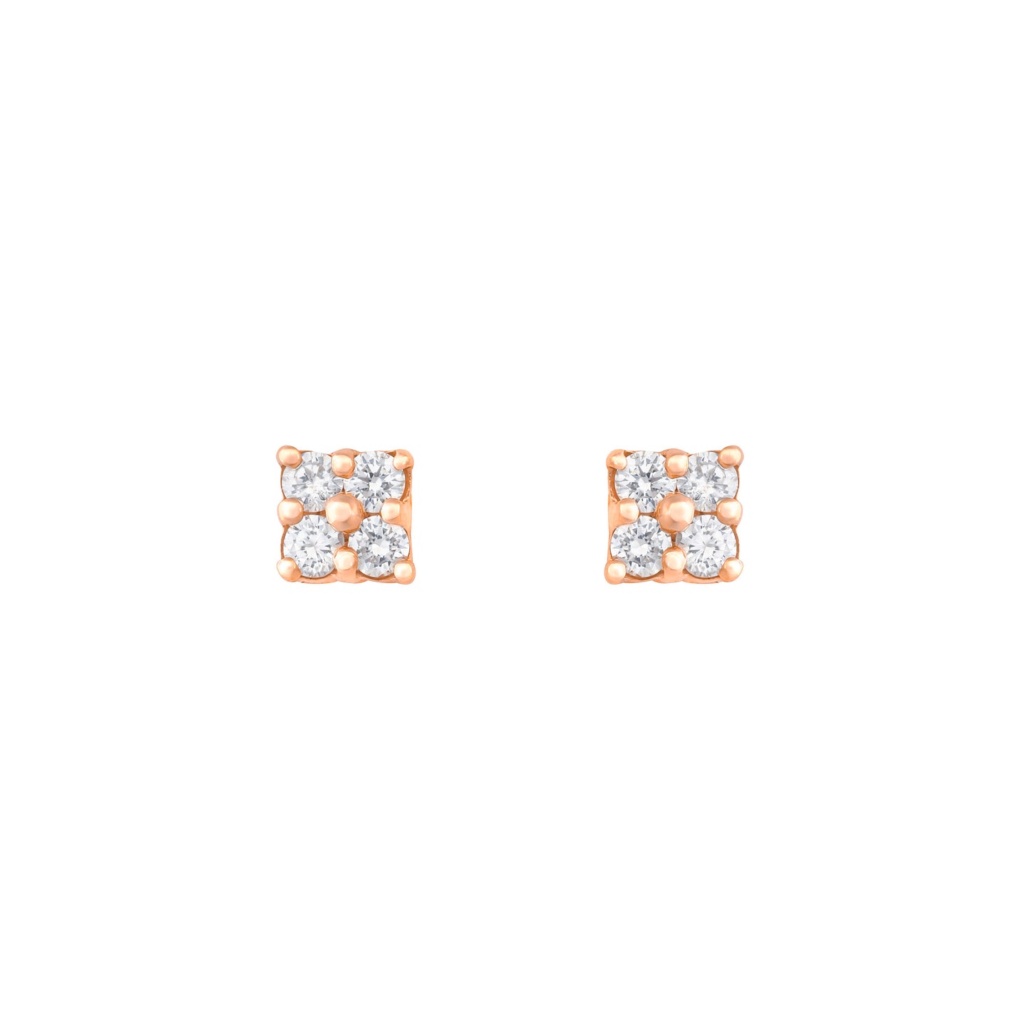 Diamond Square Studs in 18K Rose Gold with White Diamonds