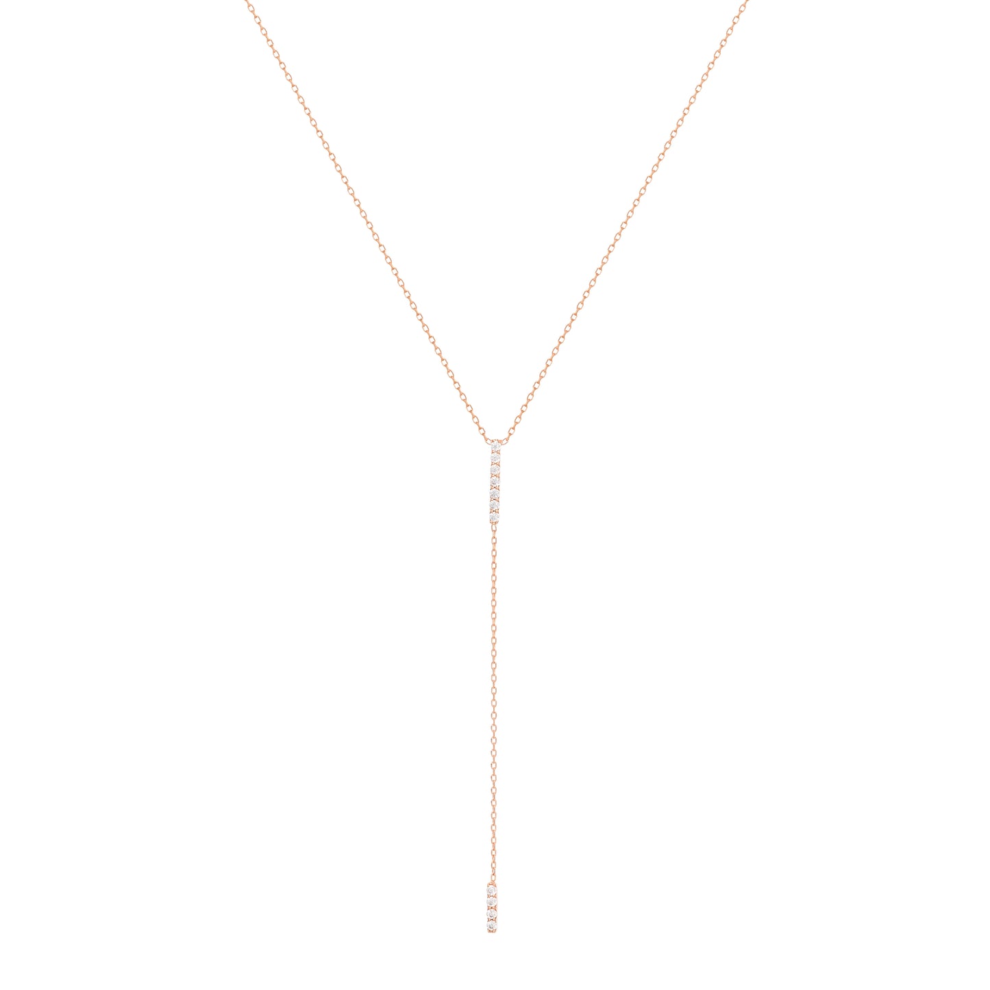 Double Bar Diamond Necklace in 18K Rose Gold with Diamonds
