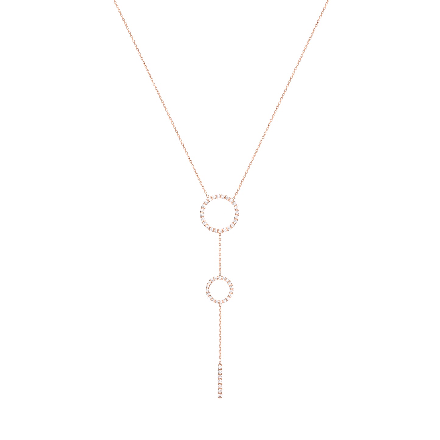 Double Hoop Diamond Necklace in 18k Rose Gold