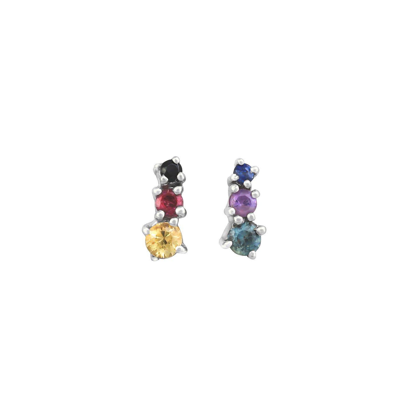 Gradient Colorful Earrings in 18K White Gold with Natural Sapphire