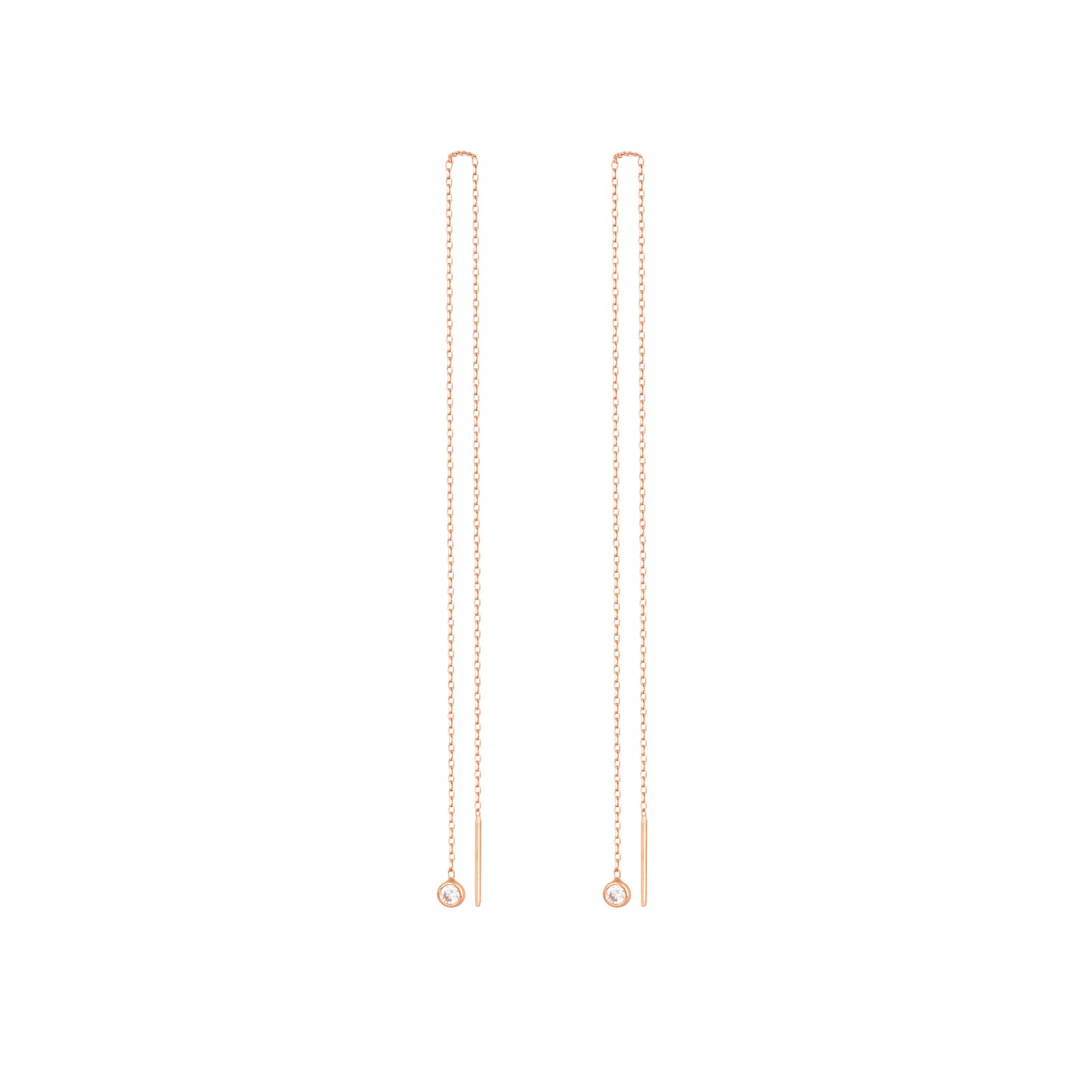 Hanging Diamond Earring Long Chain in 18k Rose Gold