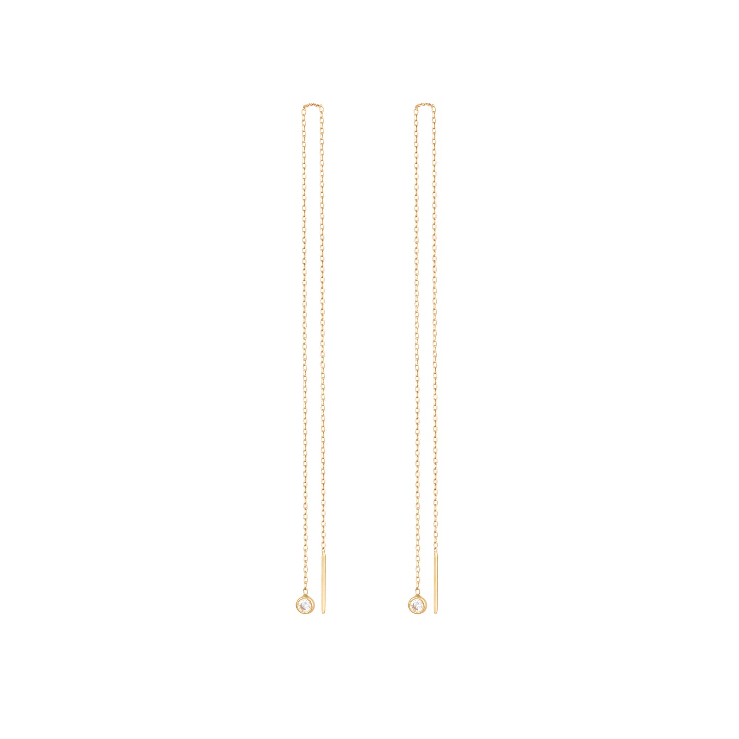 Hanging Diamond Earring Long Chain in 18k Yellow Gold