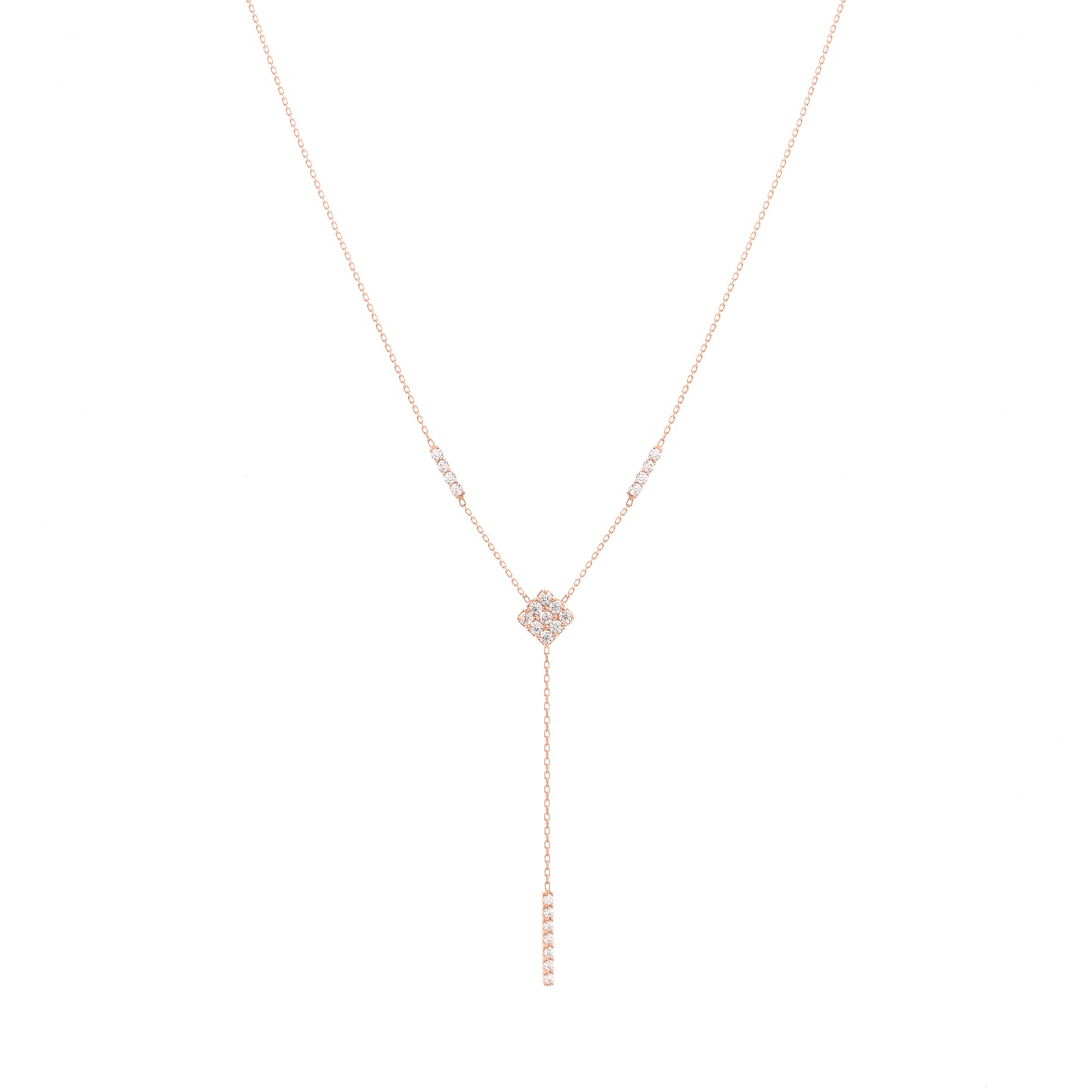 Long Bar Necklace in 18K Rose Gold with Diamonds