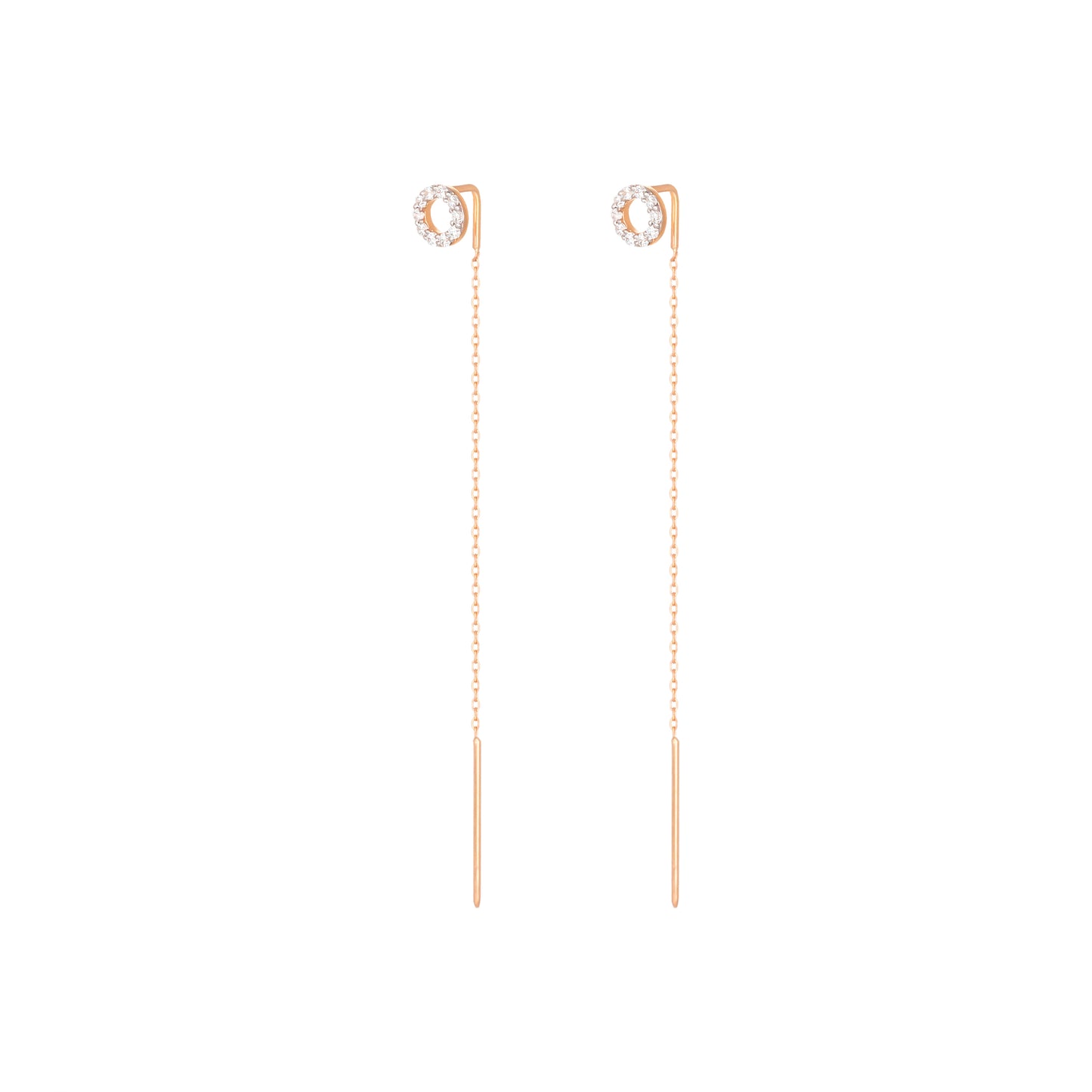 Long Chain Round Diamond Earrings with Diamonds in 18k Rose Gold