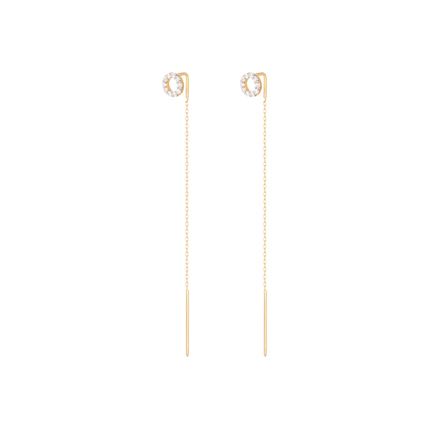 Long Chain Round Diamond Earrings with Diamonds in 18k Yellow Gold