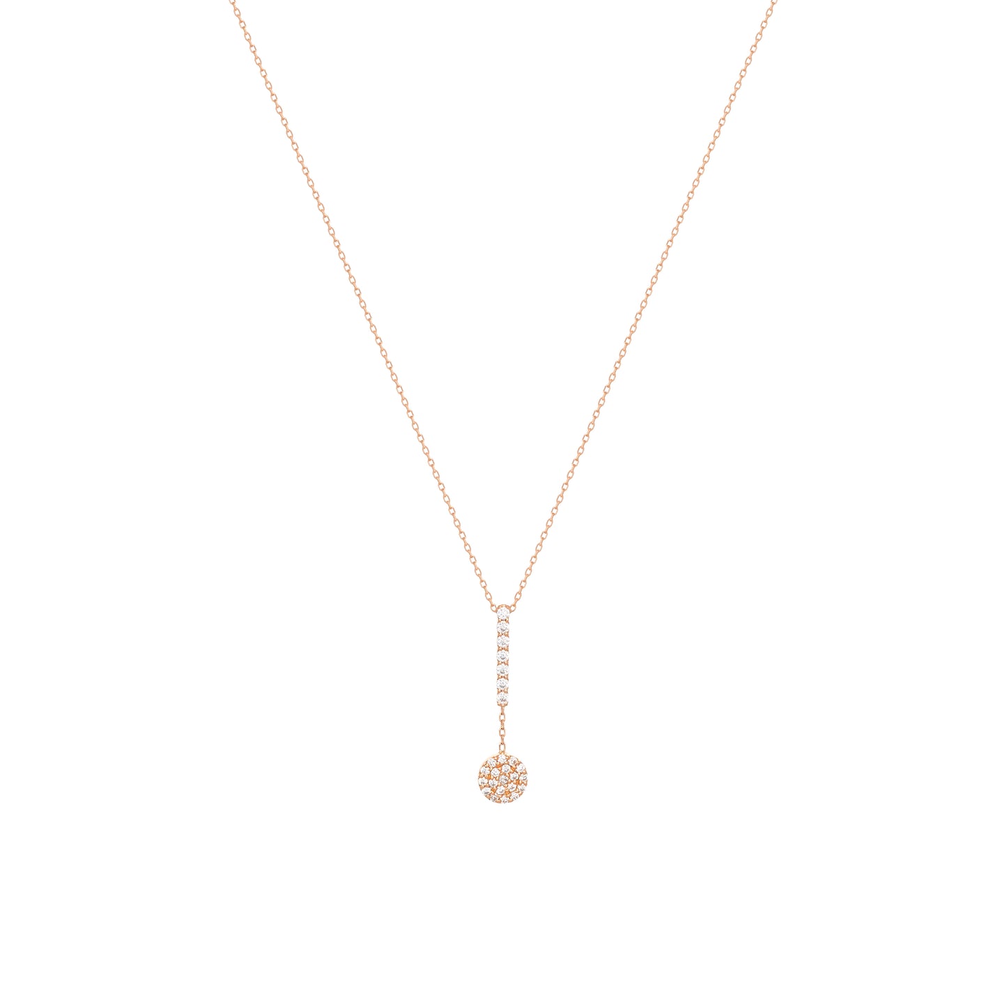 Pave Round Bar Necklace in 18K Rose Gold With Diamonds