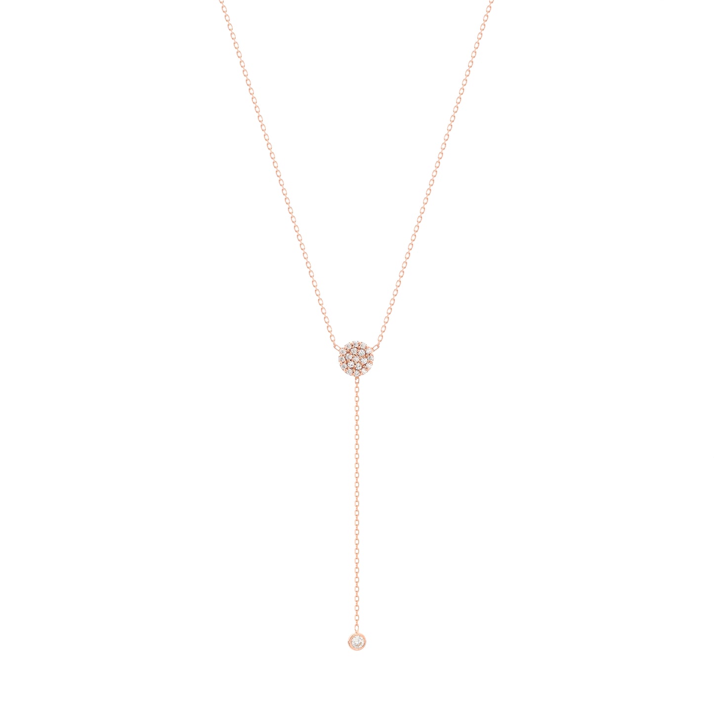 Pave Round Diamond Lariat Rose Gold
