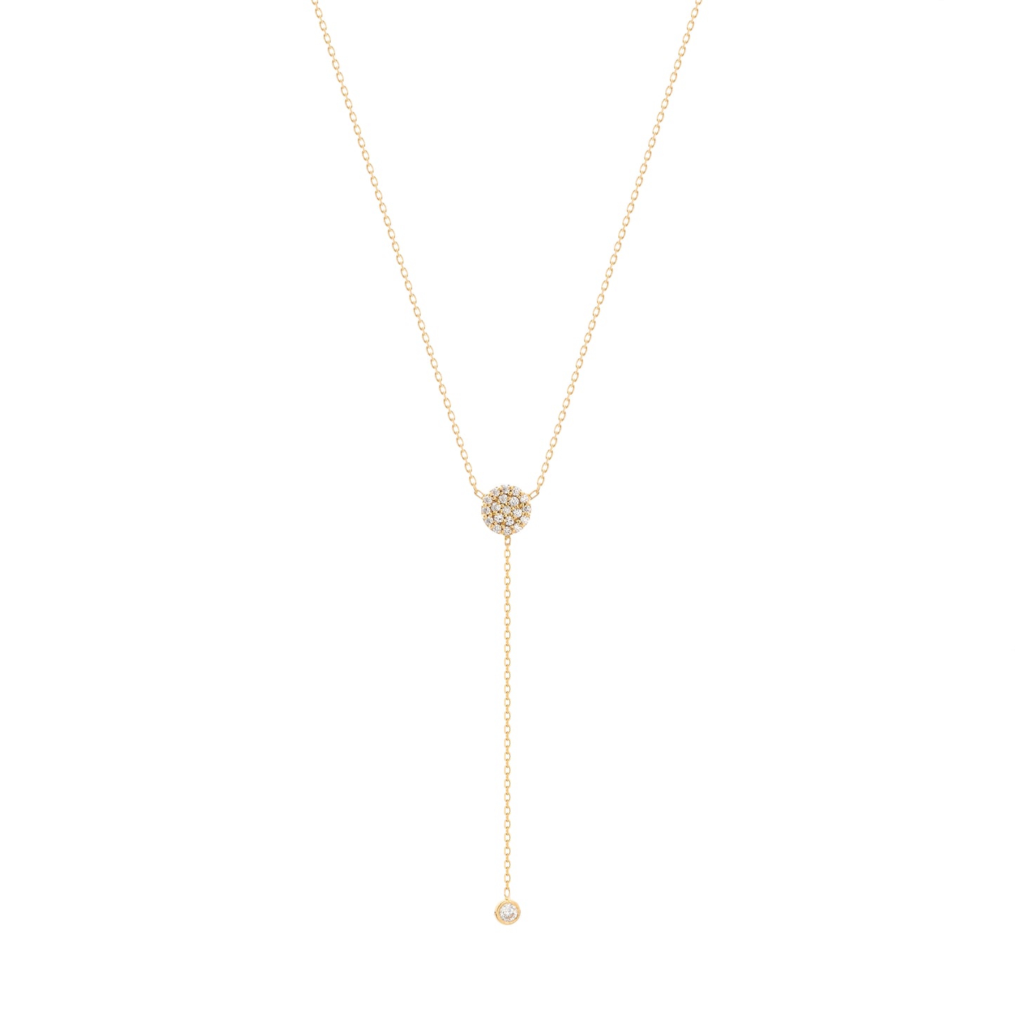 Pave Round Diamond Lariat Yellow Gold