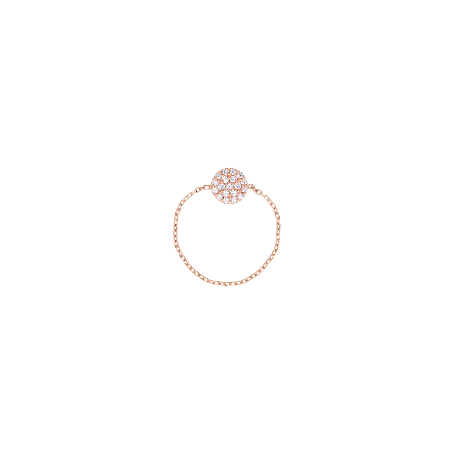 Round Pave Diamond Chain Ring in 18k Rose Gold