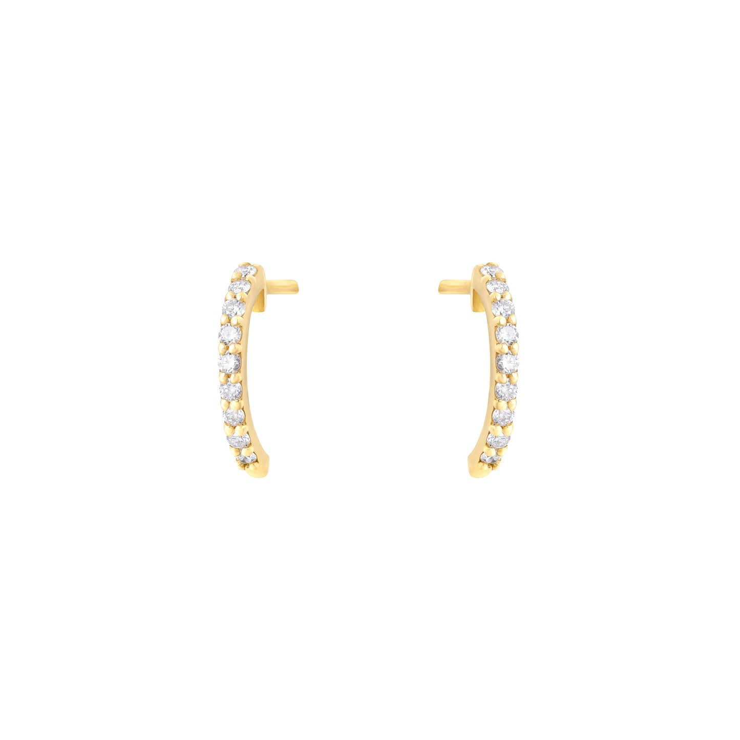 Small Semi Hoop Earrings in Yellow Gold with Diamonds