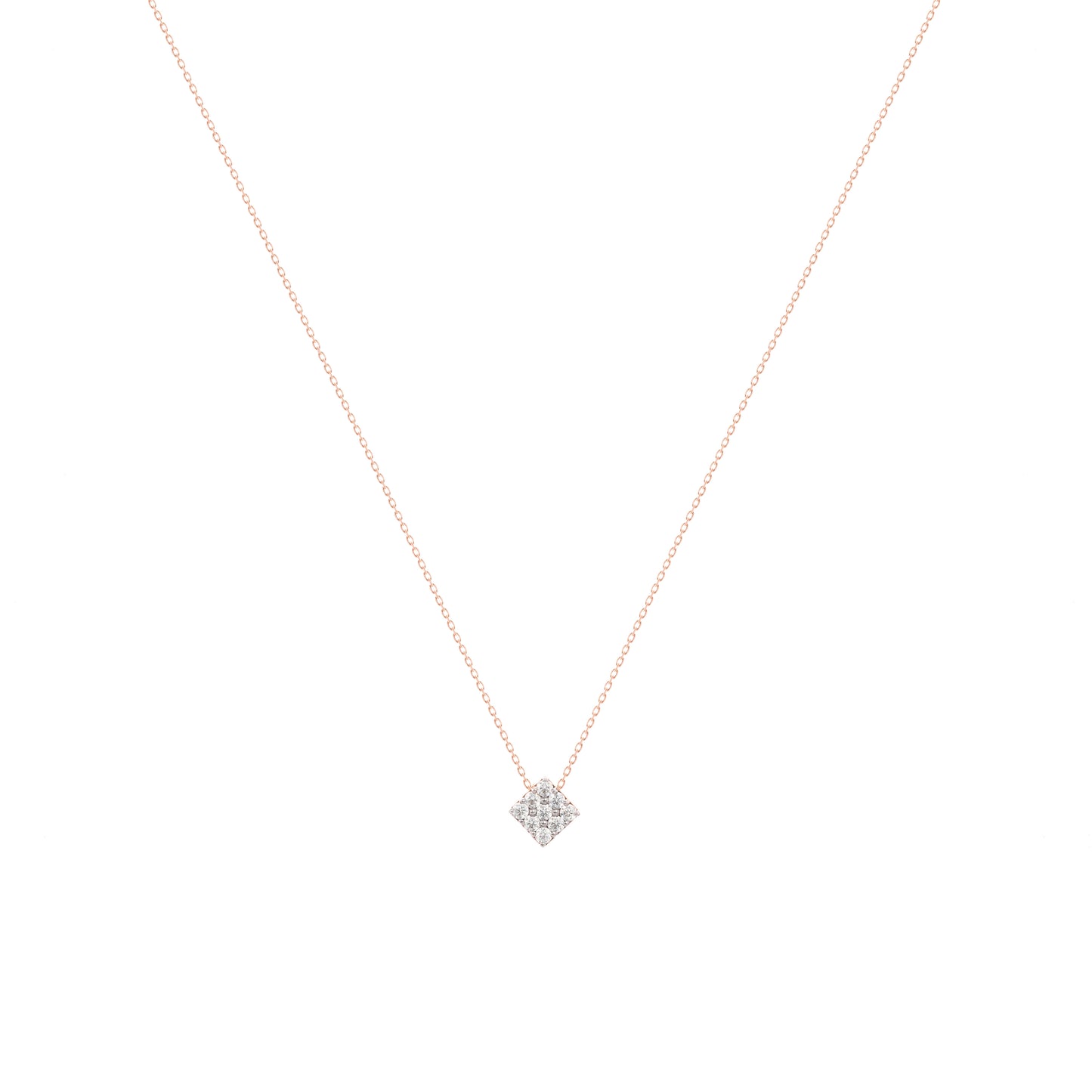 Square Cube Diamond Necklace in 18k Rose Gold