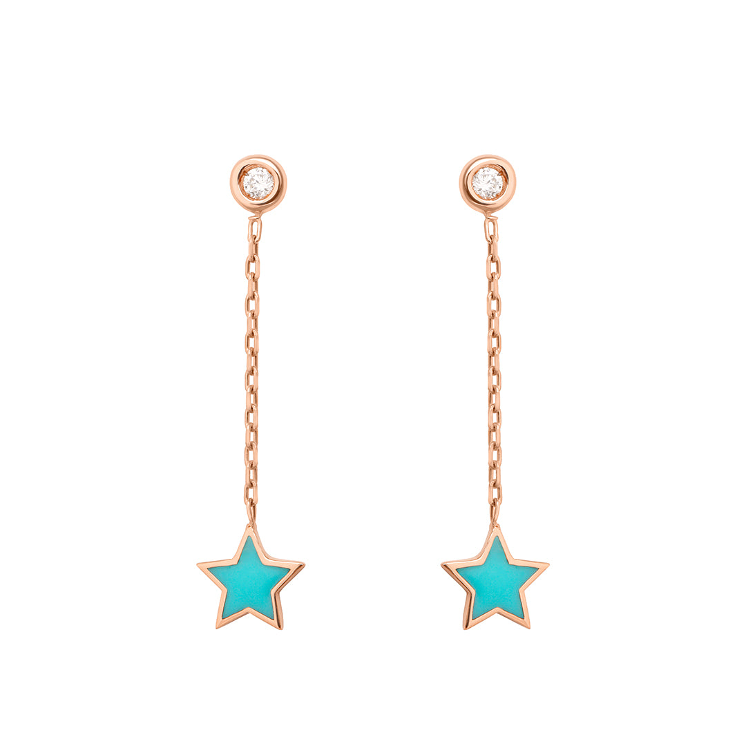 Turquoise Star Dot Chain Earrings