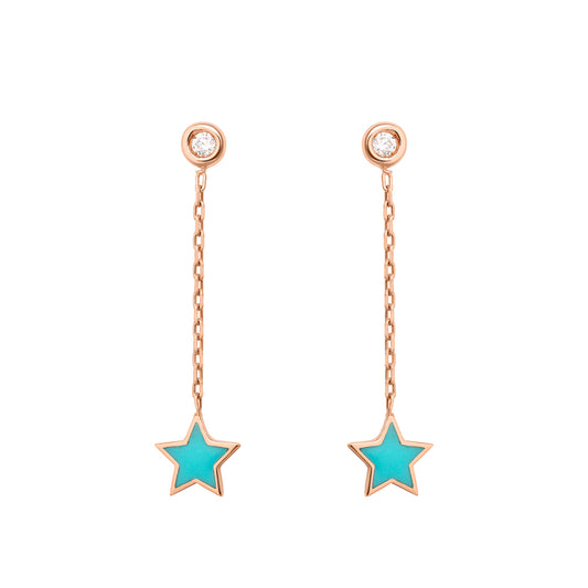 Turquoise Star Dot Chain Earrings