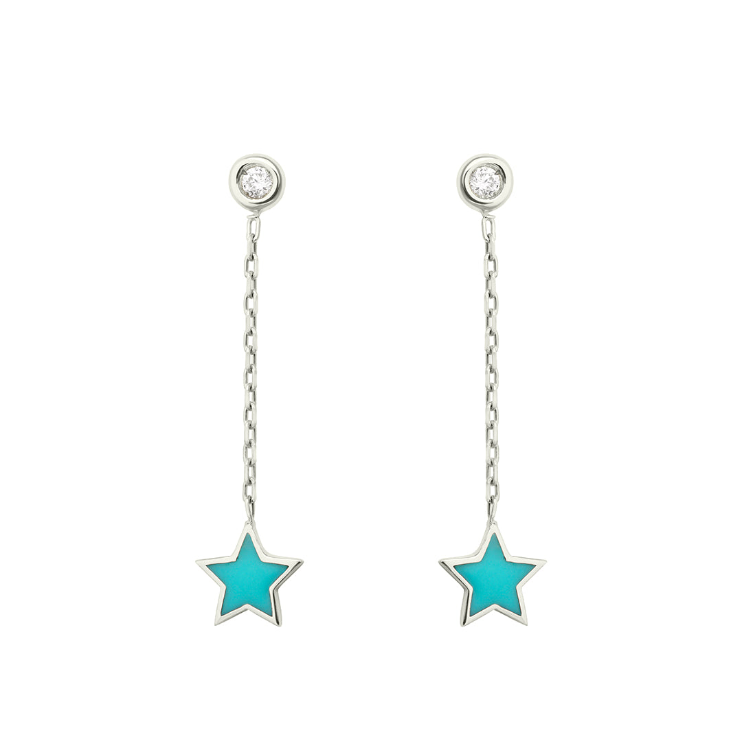 Turquoise Star Dot Chain Earrings