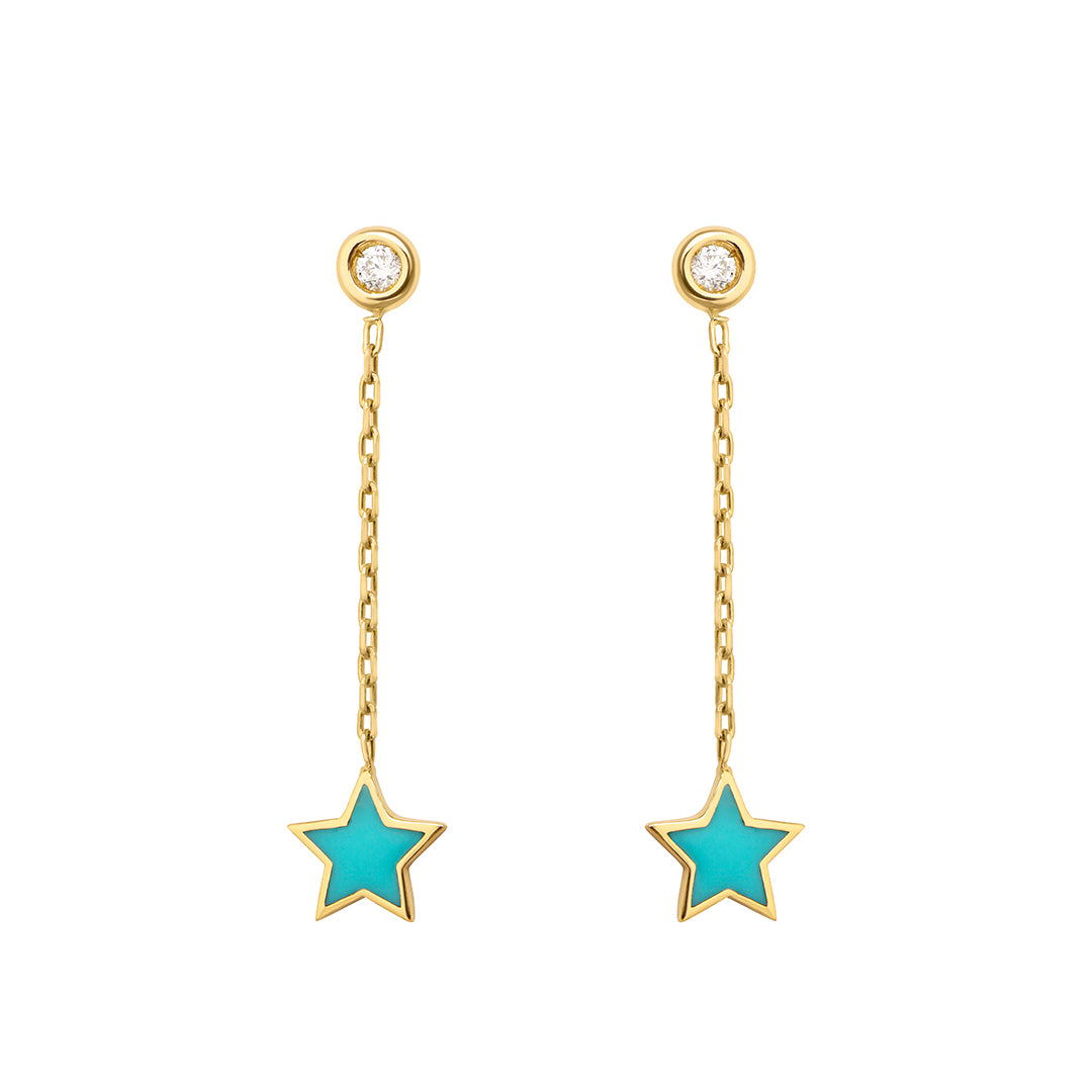 Turquoise Star Dot Chain Earrings