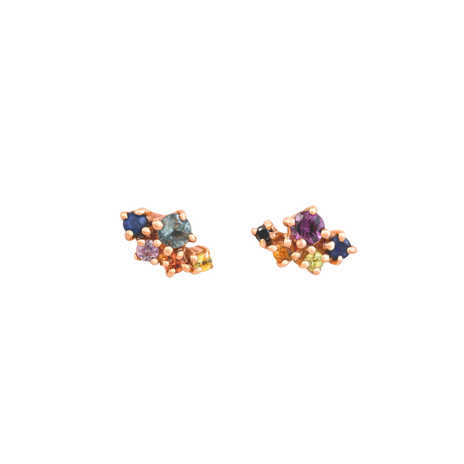 5 Stone Sapphire Colorful Earrings in 18K Rose Gold with Natural Stones