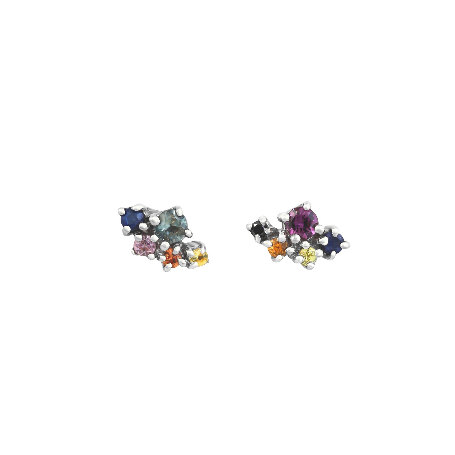 5 Stone Sapphire Colorful Earrings in 18K White Gold with Natural Stones