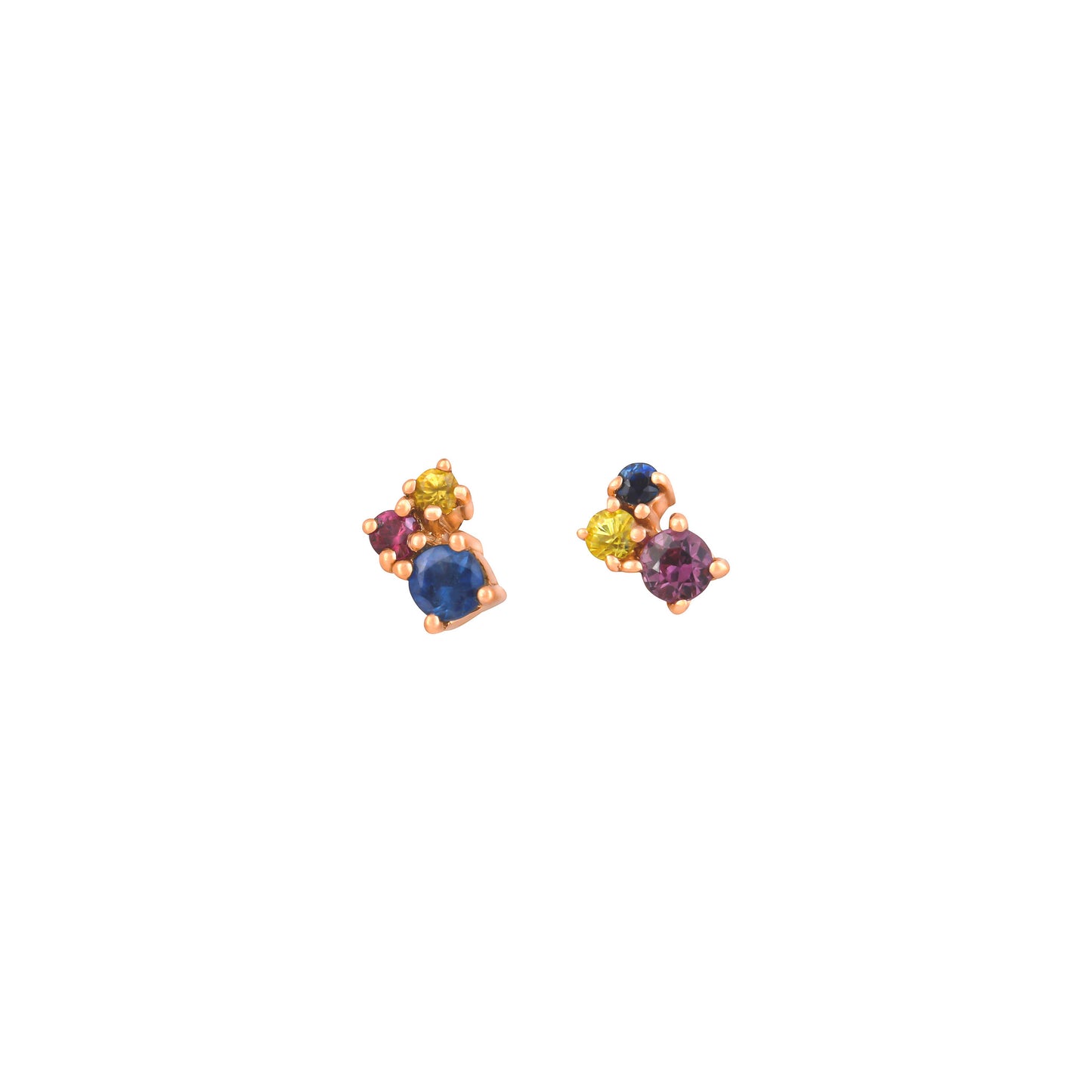 Cluster Sapphire Earrings in 18K Rose Gold with Natural Stones