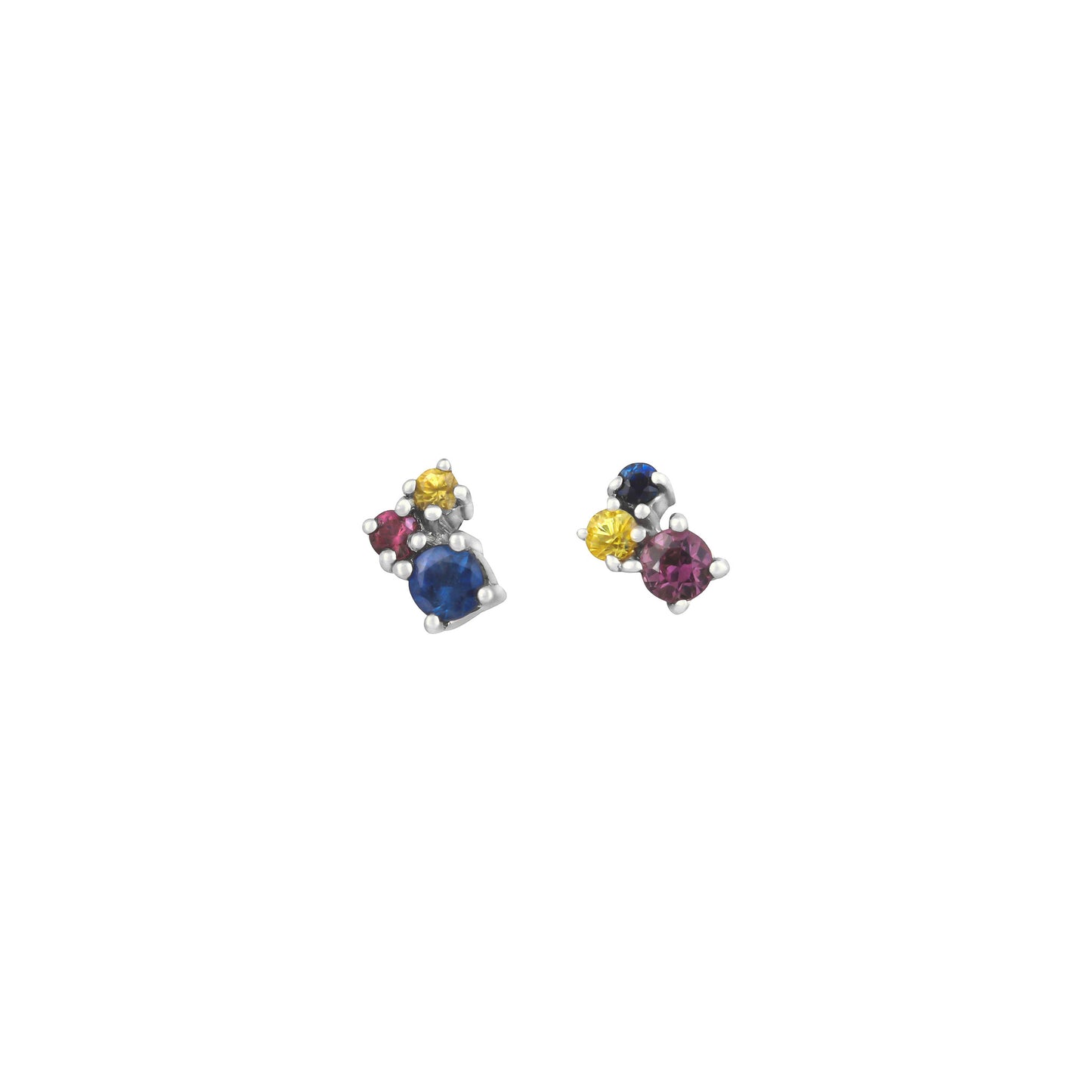 Cluster Sapphire Earrings in 18K White Gold with Natural Stones