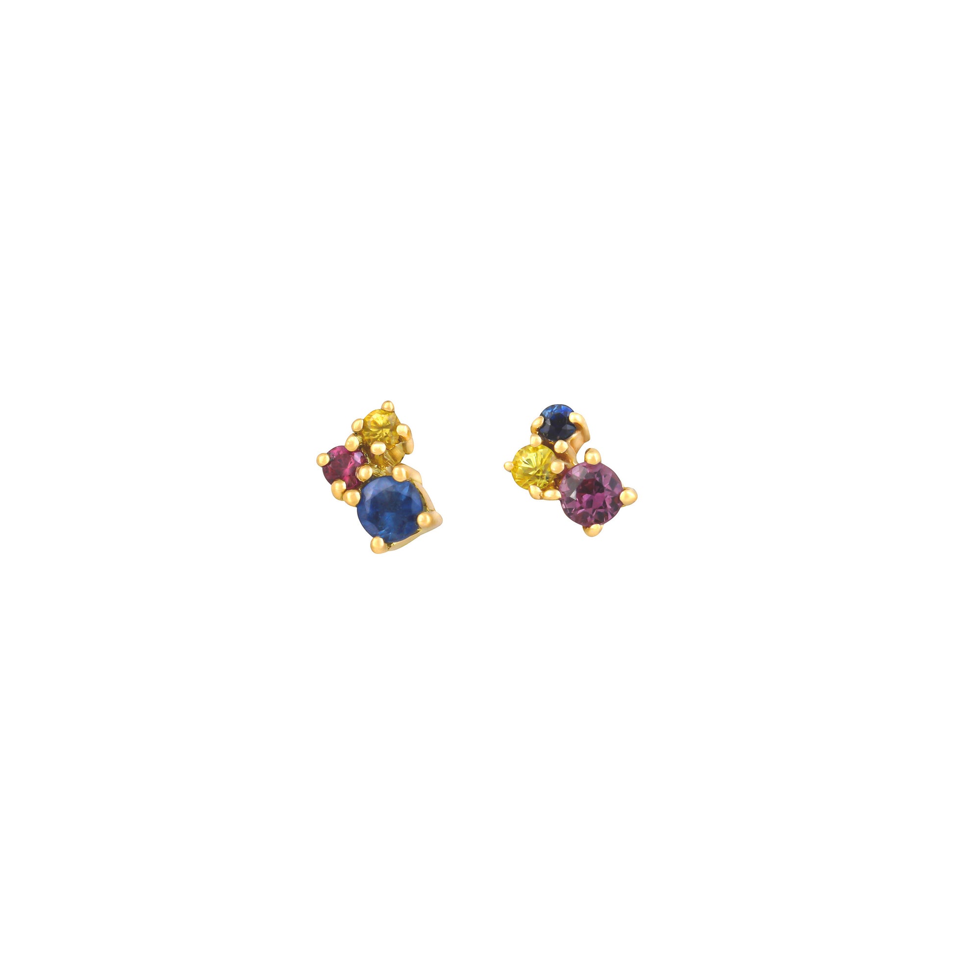 Cluster Sapphire Earrings in 18K Yellow Gold with Natural Stones