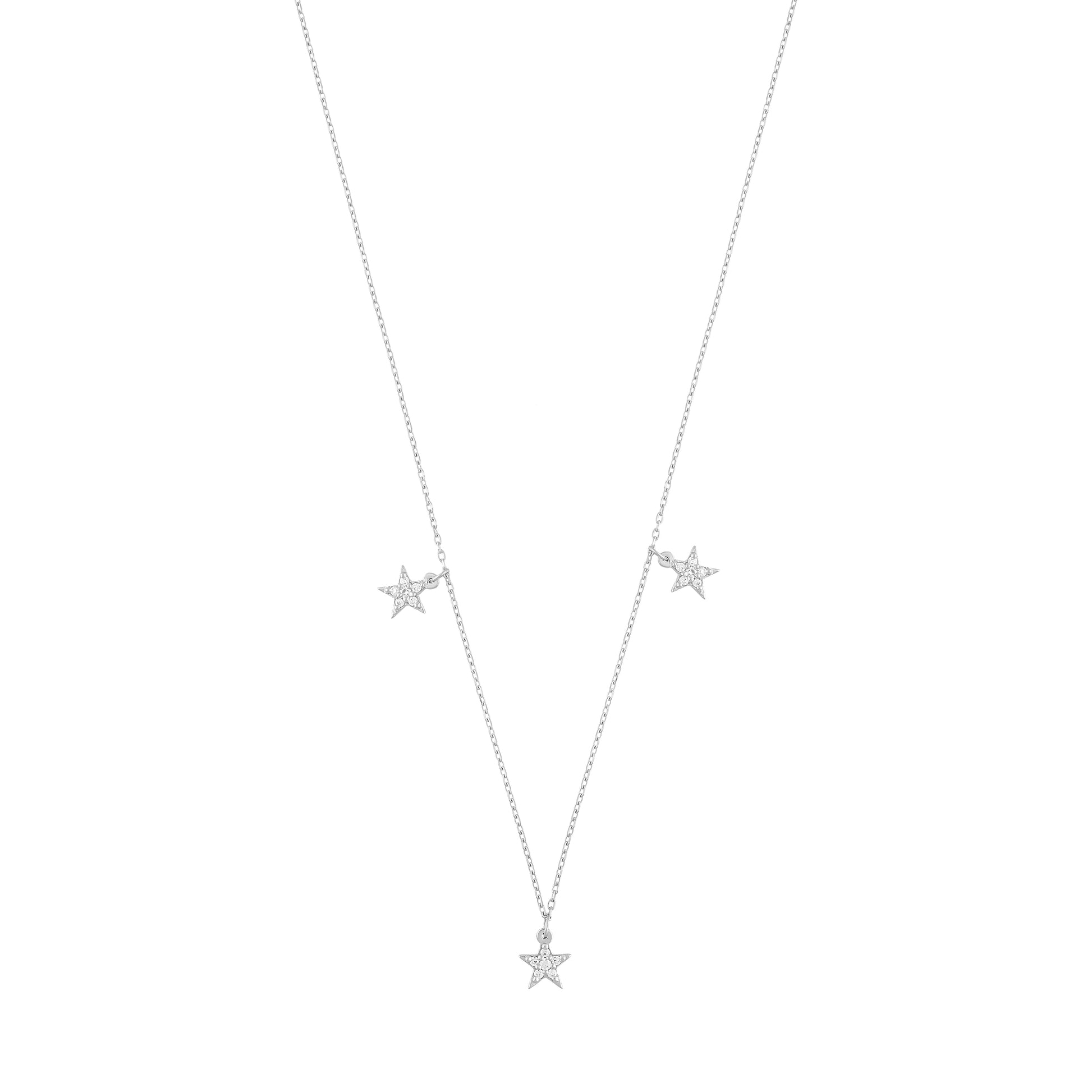 Simple Star Diamond Necklace in 18k White Gold