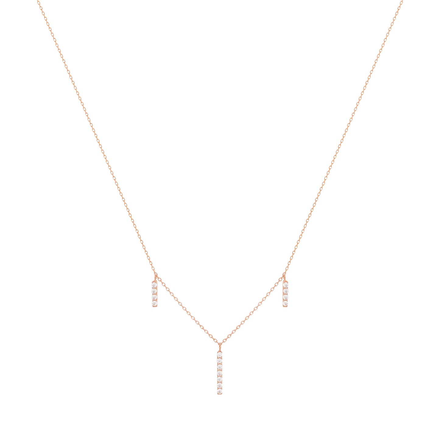 Dangling Bar Necklace in 18K Rose Gold with Diamonds