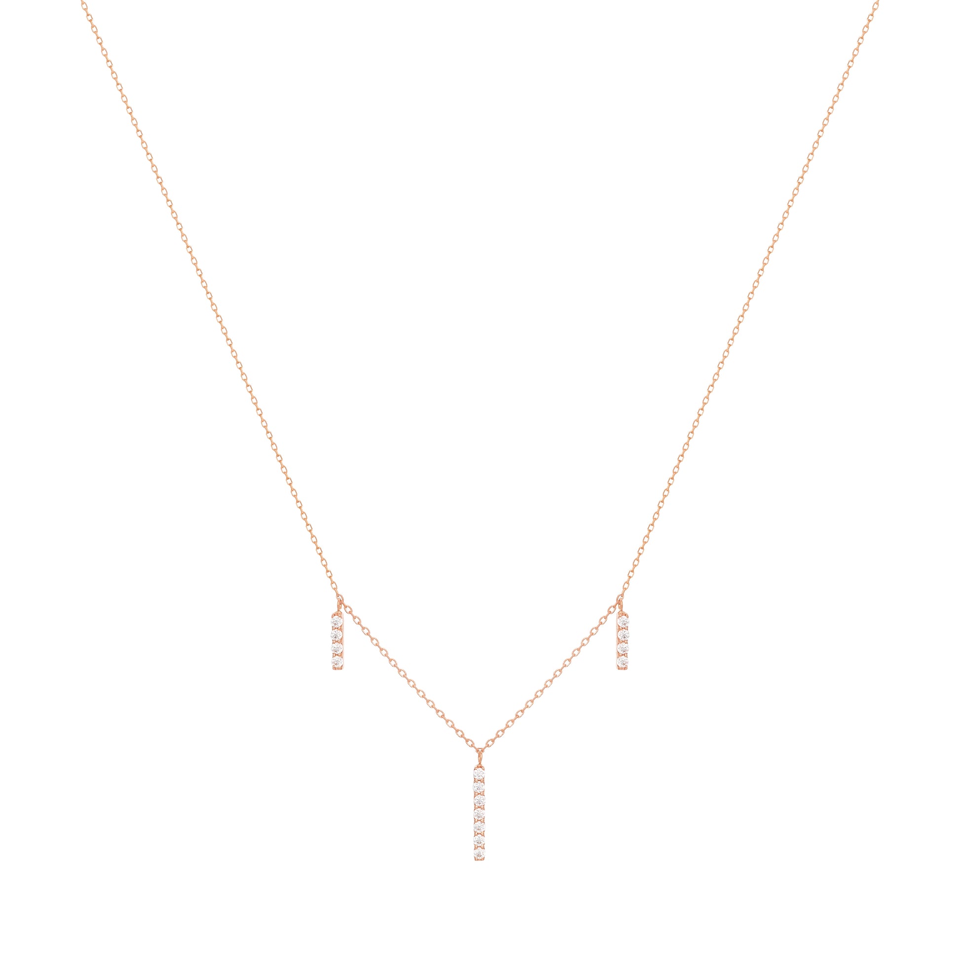 Dangling Bar Necklace in 18K Rose Gold with Diamonds