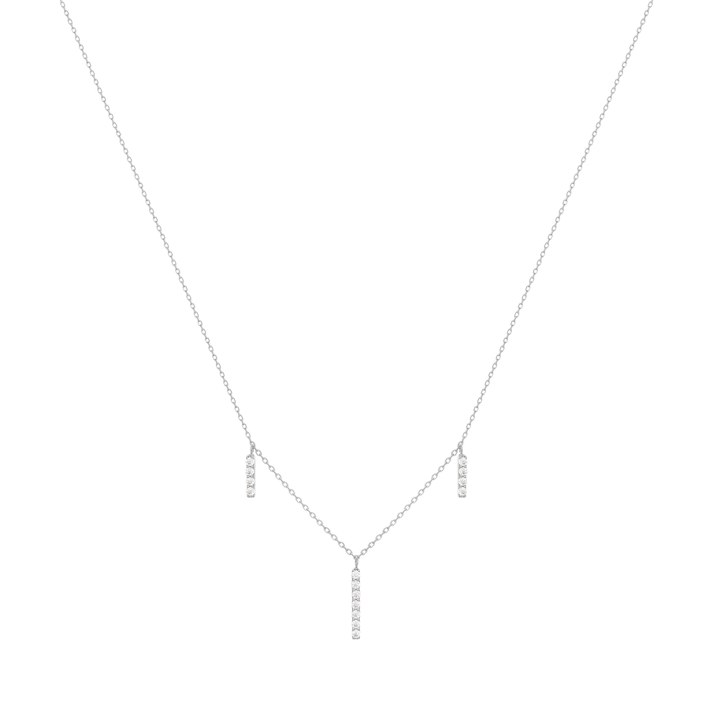 Dangling Bar Necklace in 18K White Gold with Diamonds