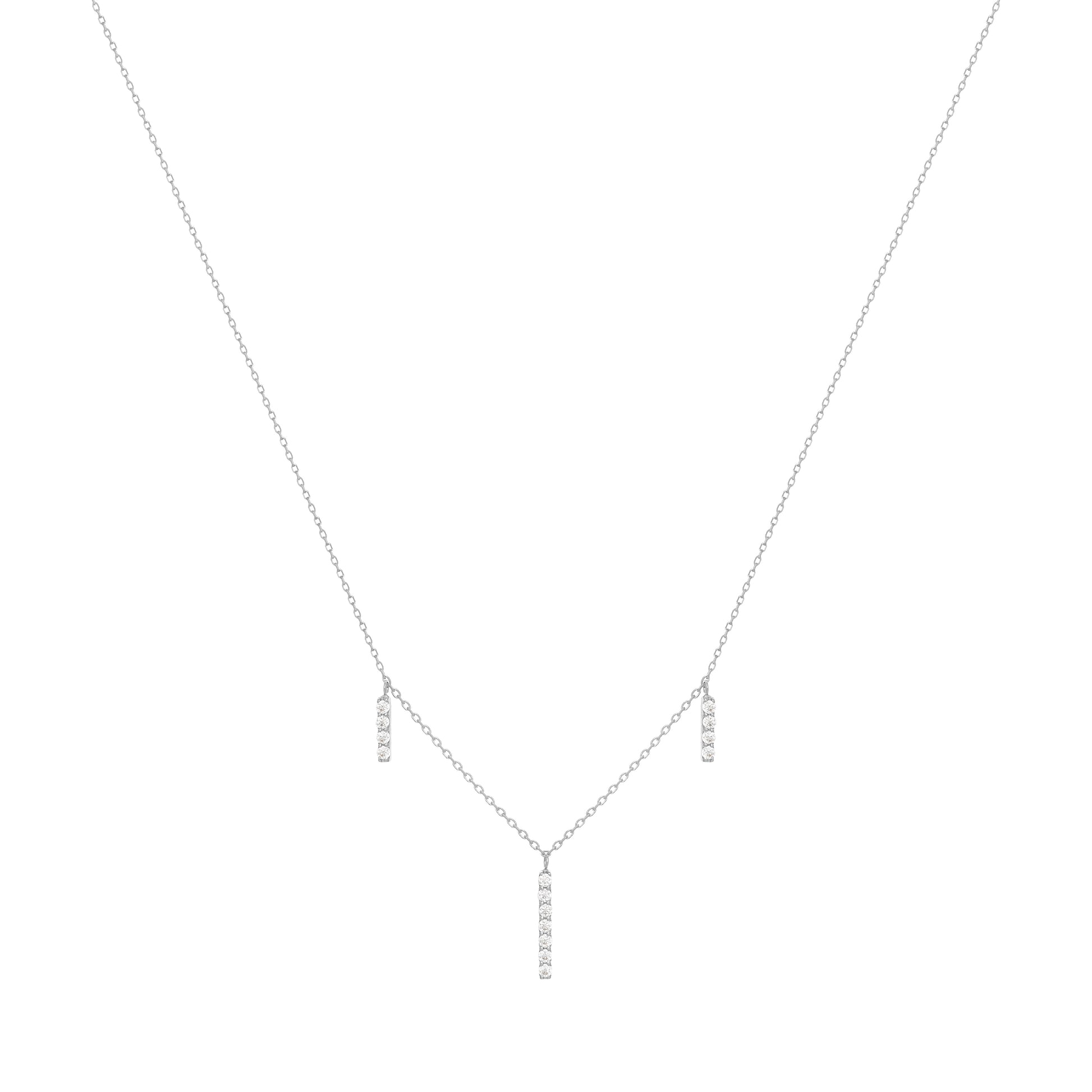 Dangling Bar Necklace in 18K White Gold with Diamonds