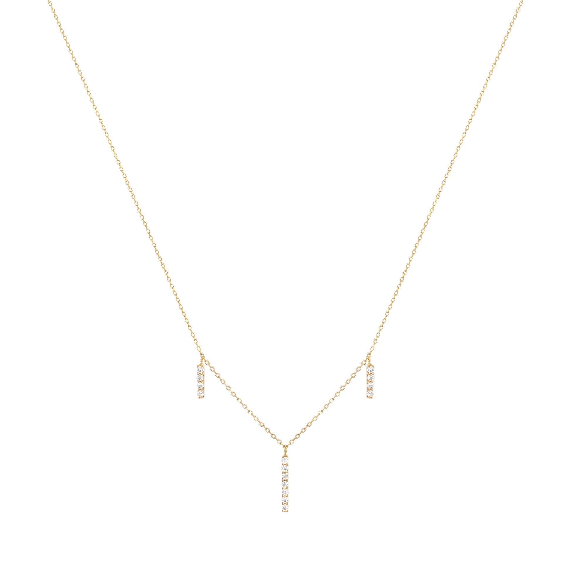 Dangling Bar Necklace in 18K Yellow Gold with Diamonds