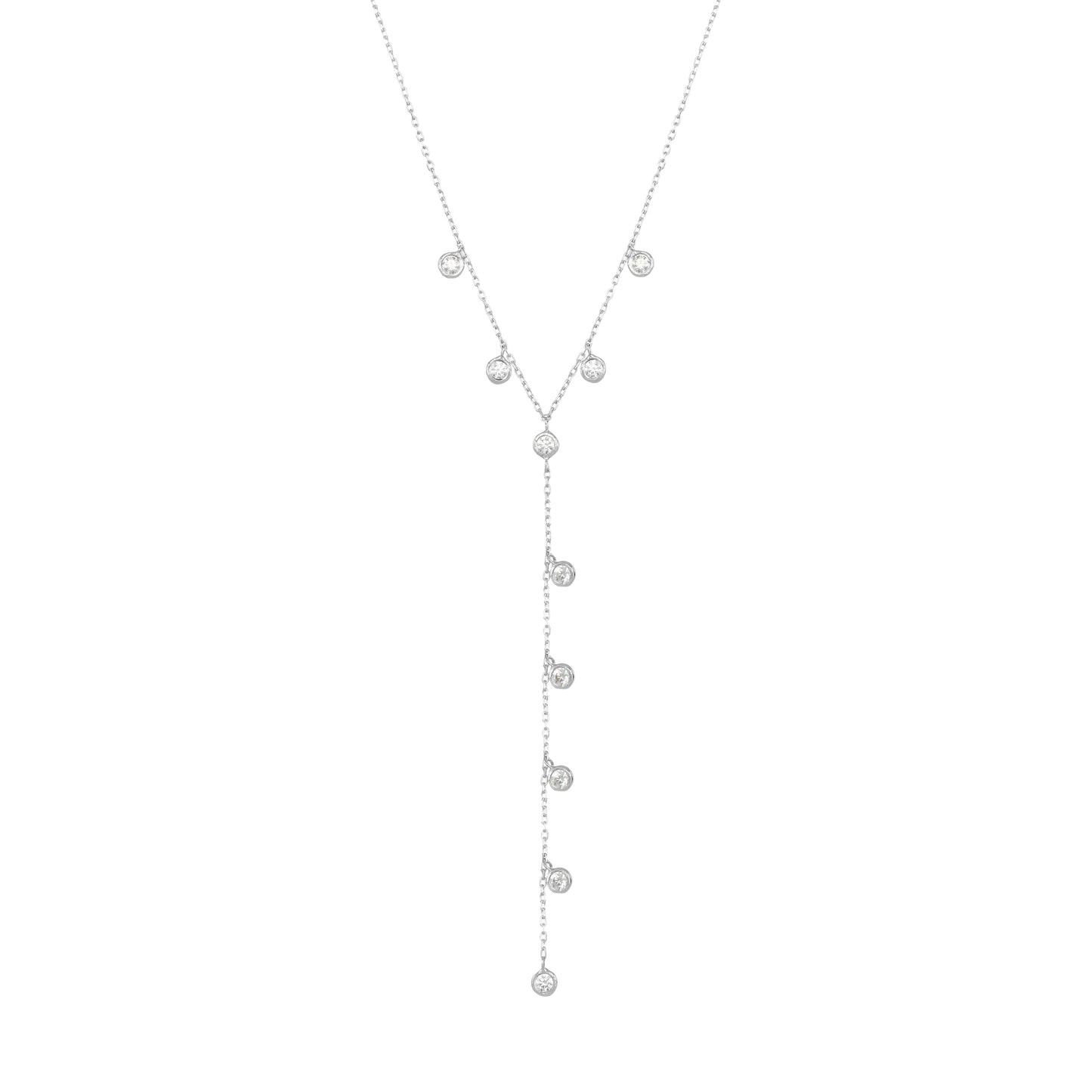 Dangling Diamond Necklace Round White Stones in 18k Rose Gold