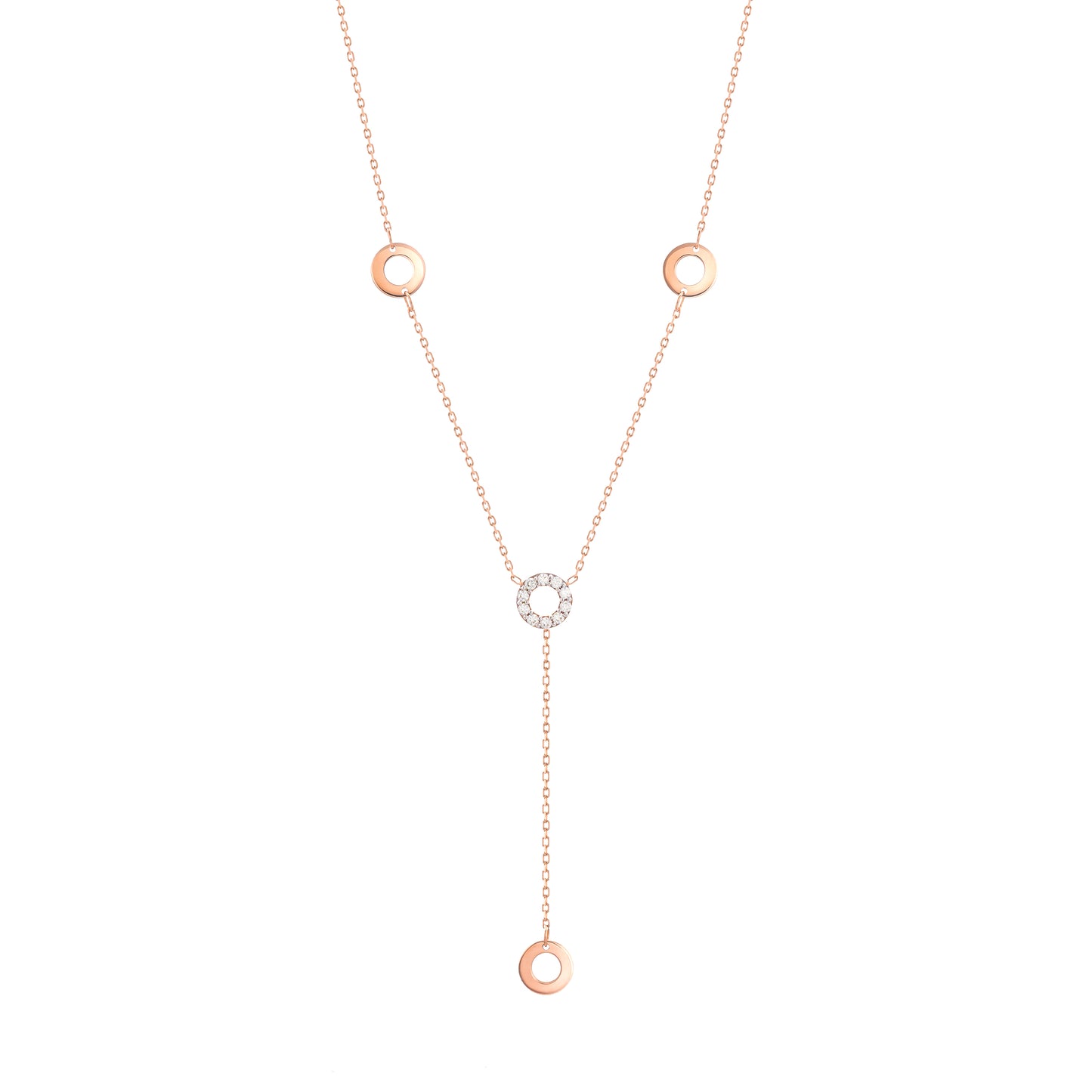 Long Necklace Round Diamond 18k Rose Gold for Casual and Everyday wear