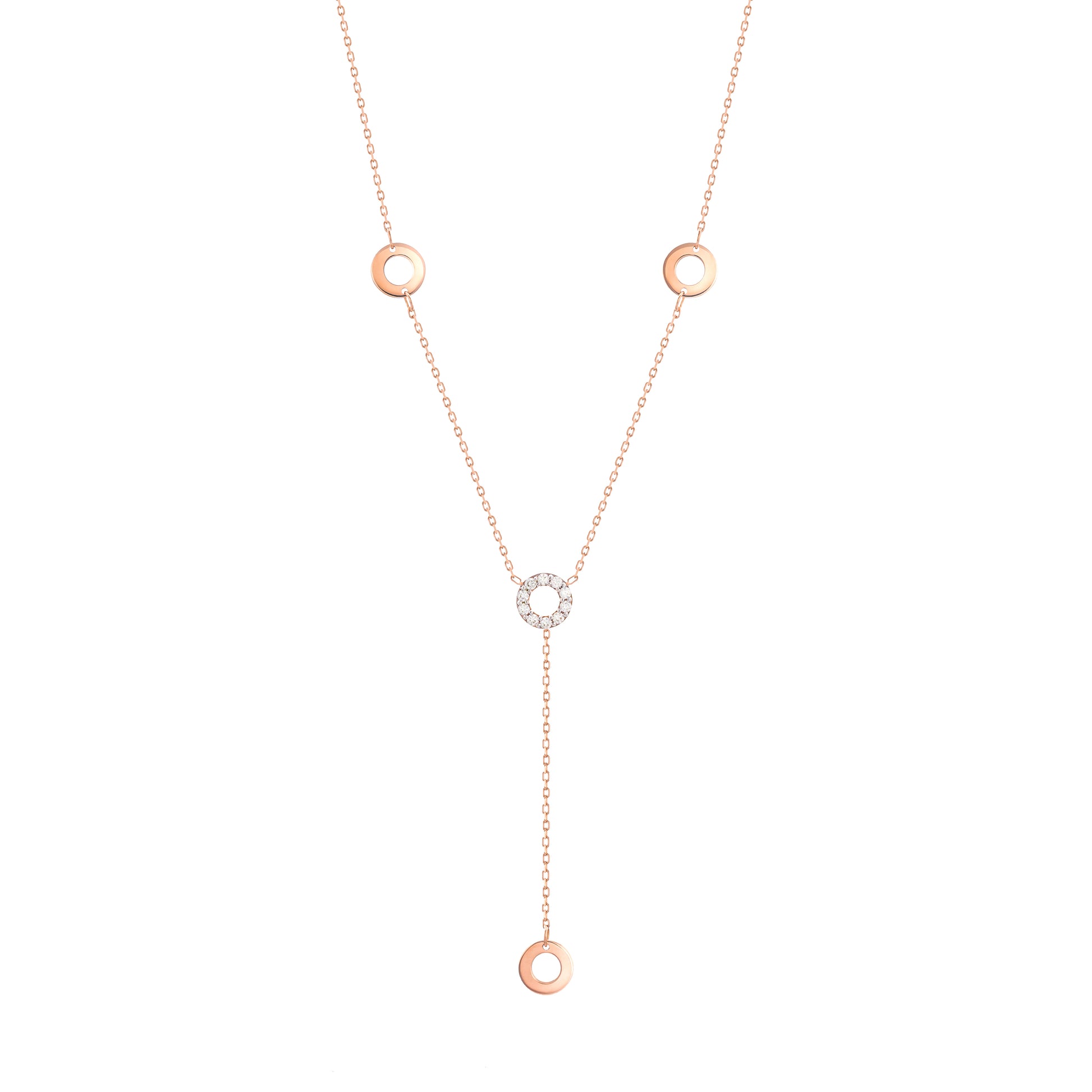 Long Necklace Round Diamond 18k Rose Gold for Casual and Everyday wear