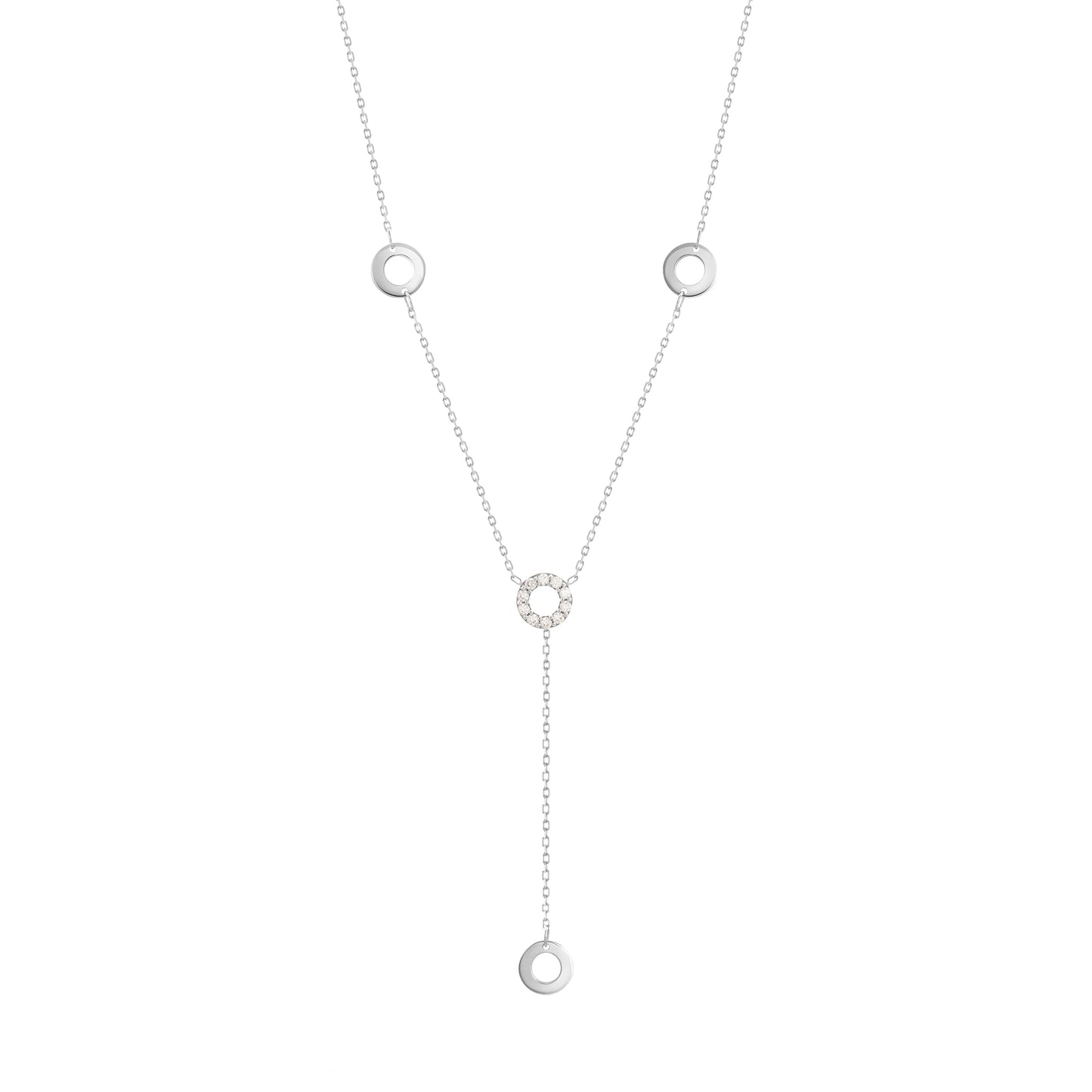 Long Necklace Round Diamond 18k White Gold for Casual and Everyday wear