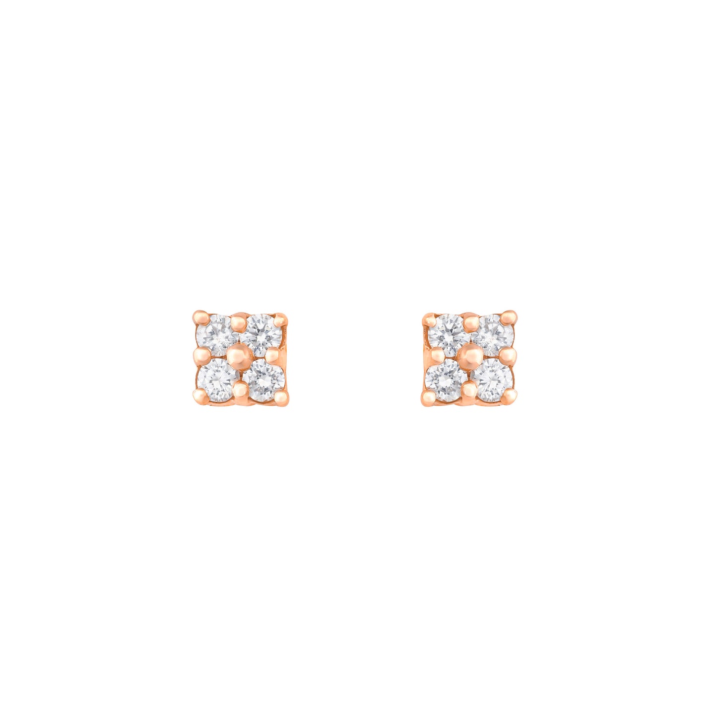 Diamond Square Studs in 18K Rose Gold with White Diamonds