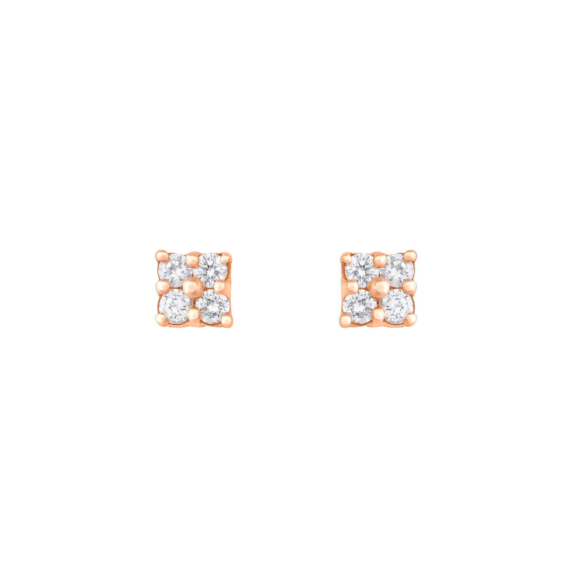 Diamond Square Studs in 18K Rose Gold with White Diamonds