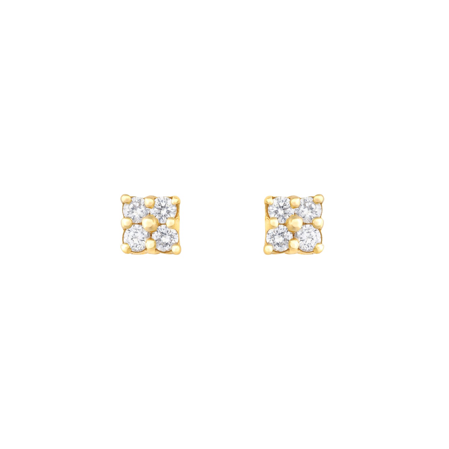 Diamond Square Studs in 18K Yellow Gold with White Diamonds