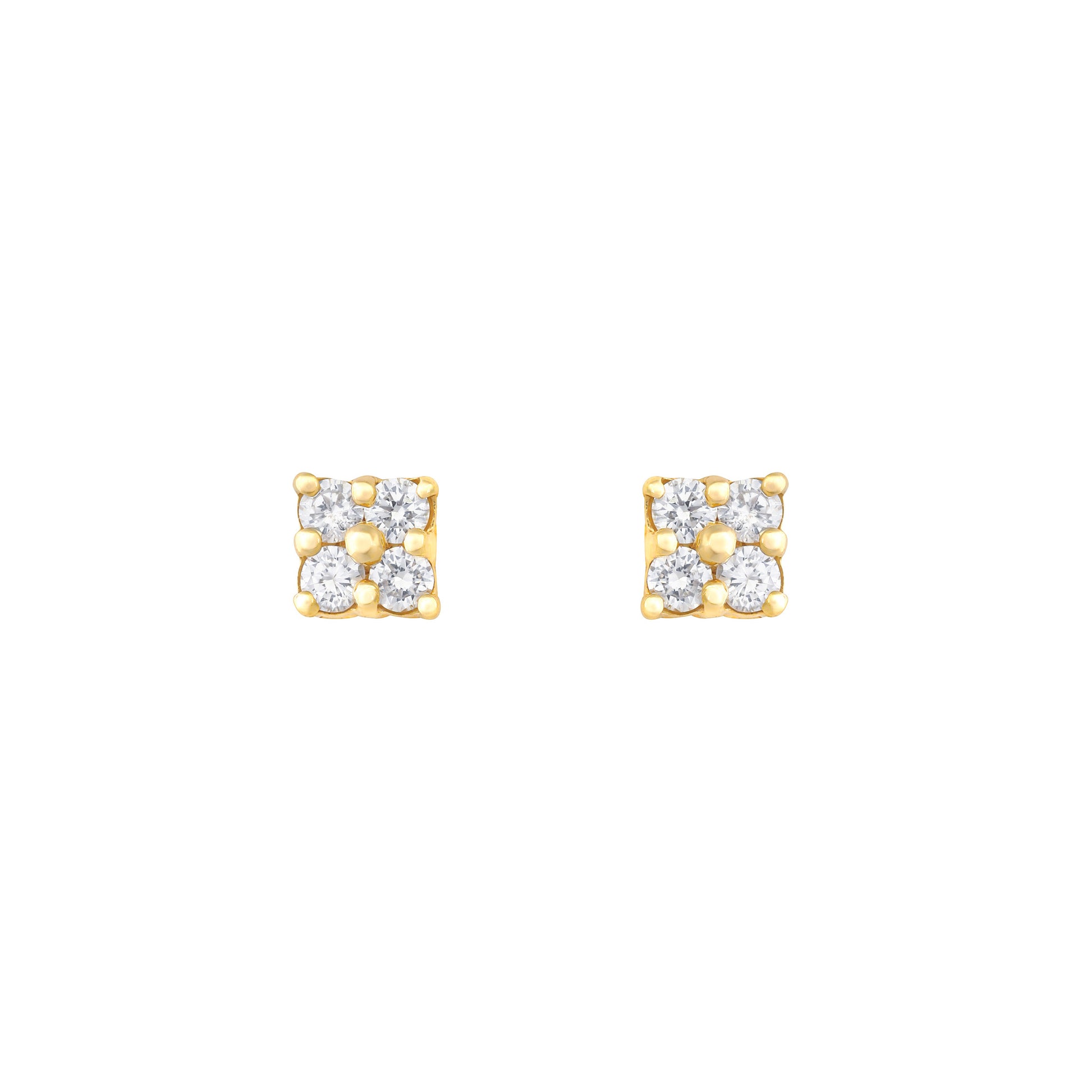 Diamond Square Studs in 18K Yellow Gold with White Diamonds