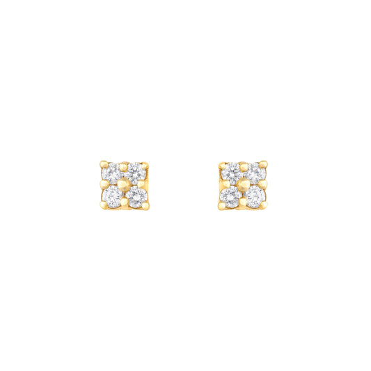 Diamond Square Studs in 18K Yellow Gold with White Diamonds