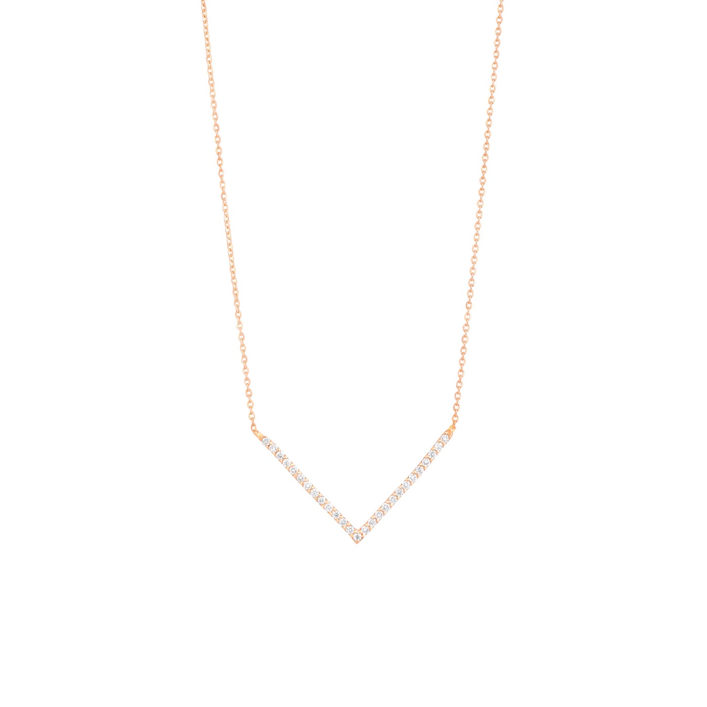 Diamond V Necklace in 18K Rose Gold with Diamonds