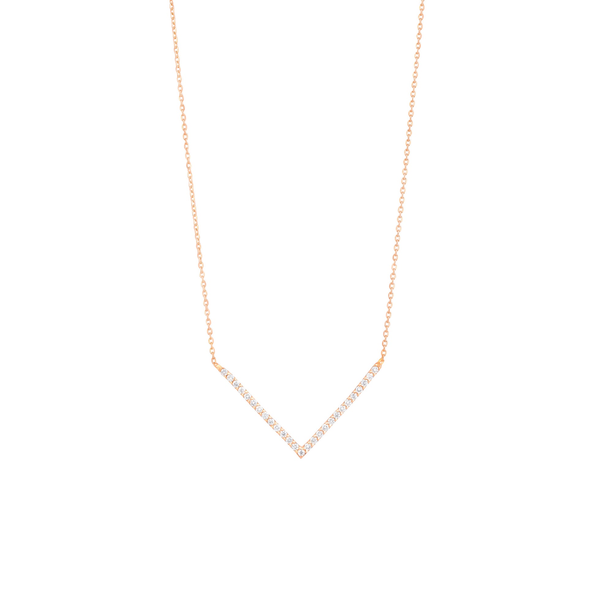 Diamond V Necklace in 18K Rose Gold with Diamonds