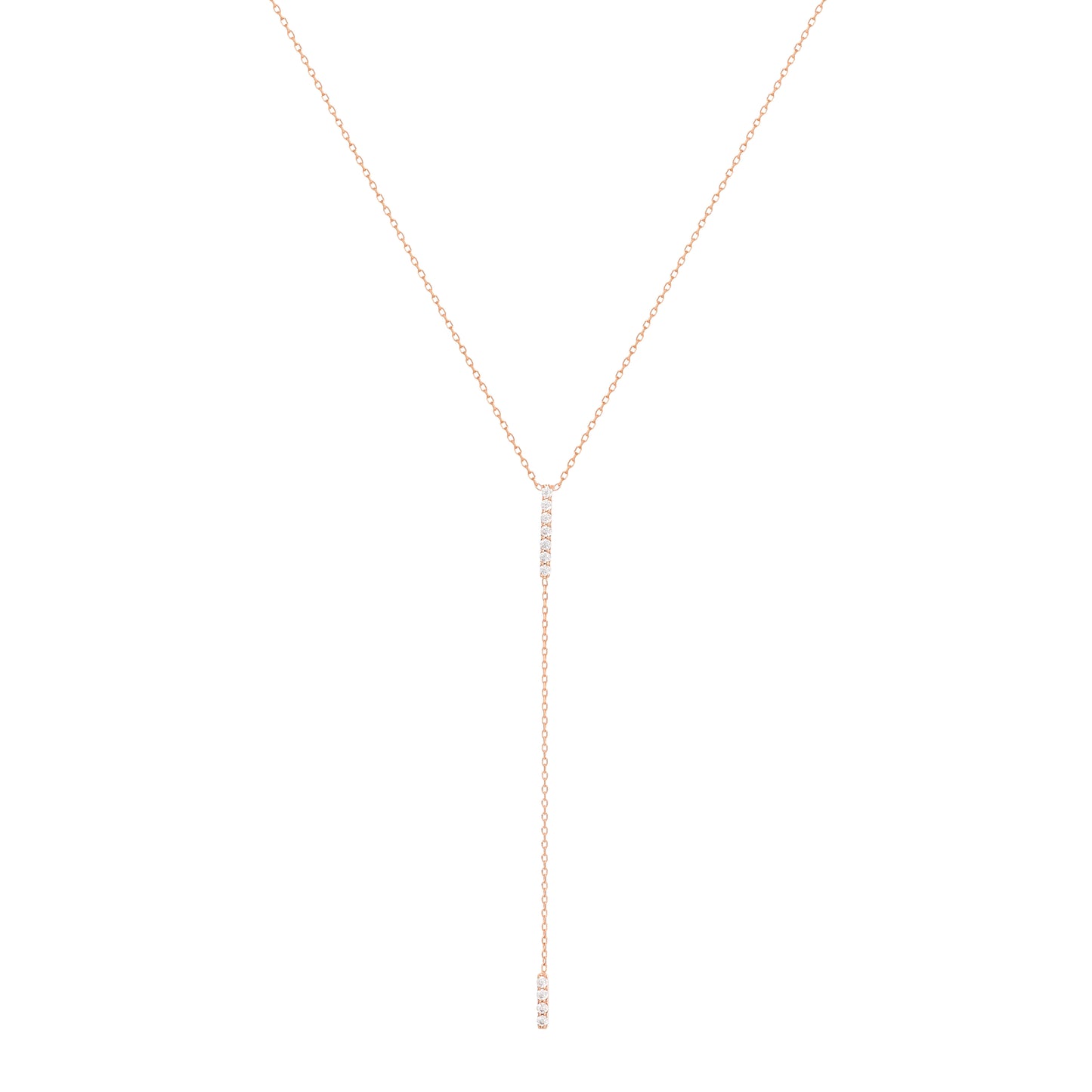 Double Bar Diamond Necklace in 18K Rose Gold with Diamonds