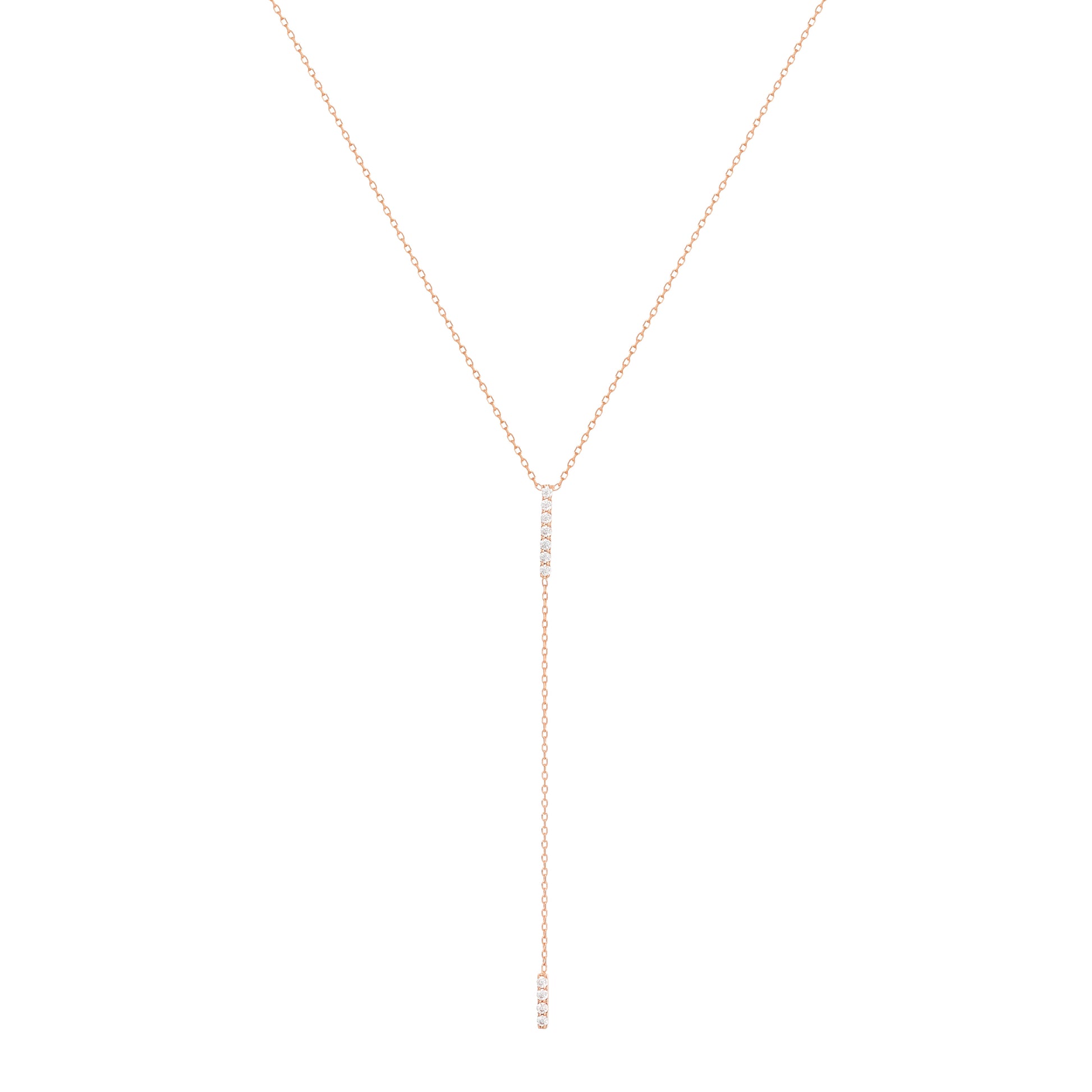 Double Bar Diamond Necklace in 18K Rose Gold with Diamonds