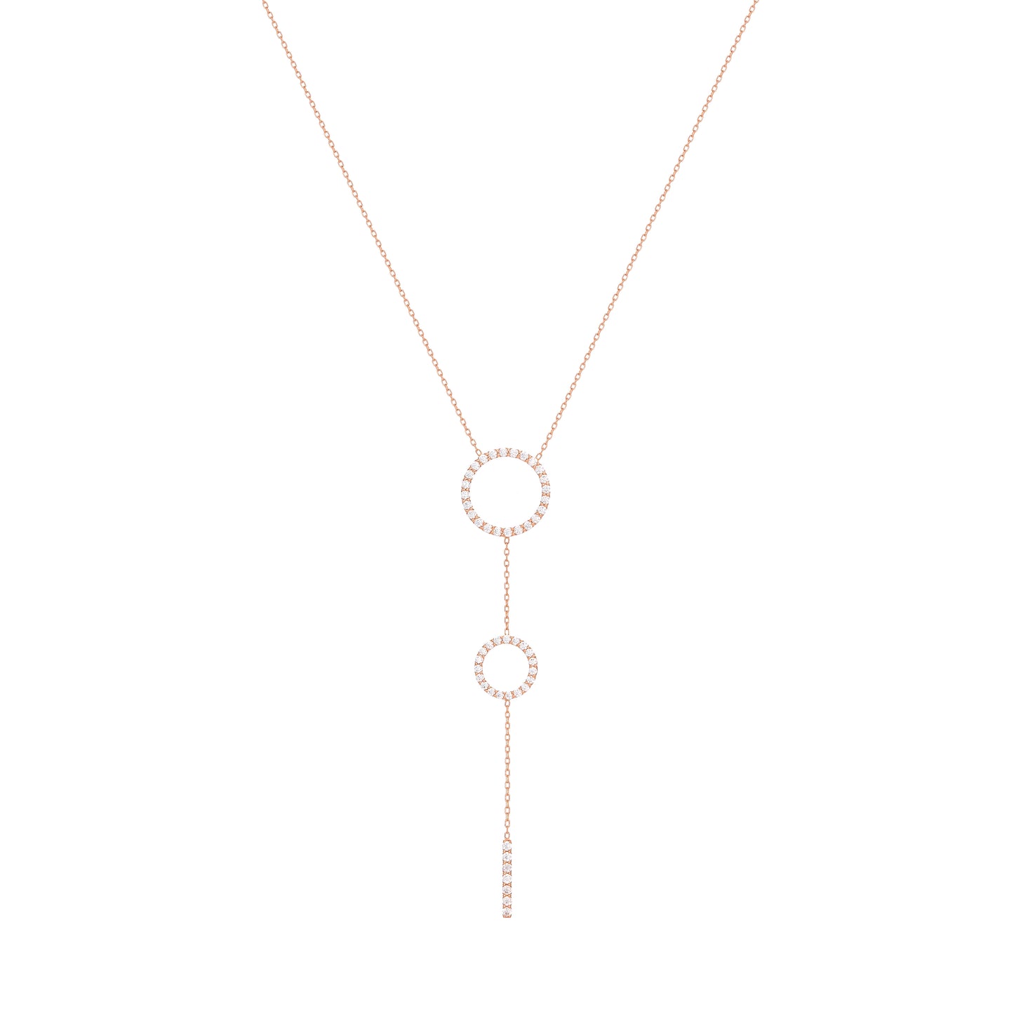 Double Hoop Diamond Necklace in 18k Rose Gold