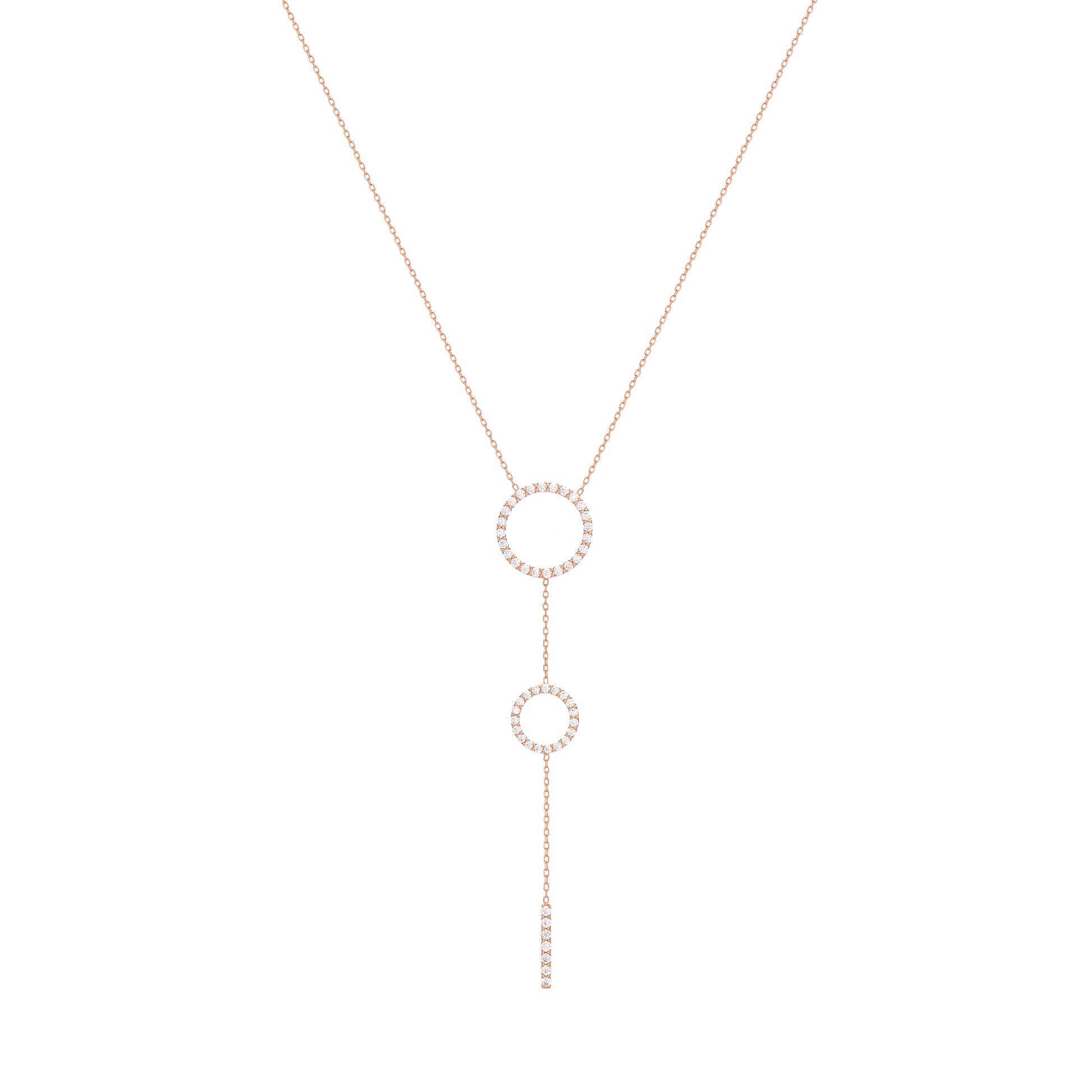 Double Hoop Diamond Necklace in 18k Rose Gold