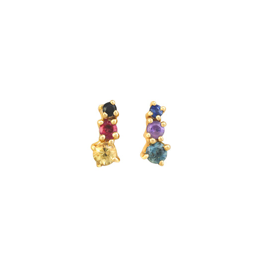Gradient Colorful Earrings in 18K Yellow Gold with Natural Sapphire
