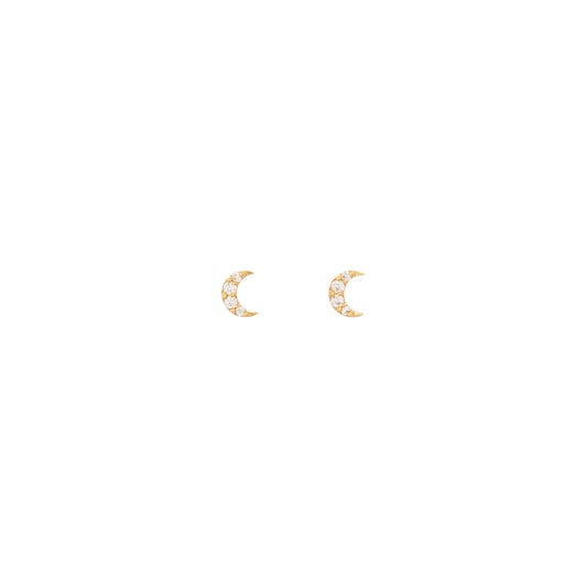 Half Moon Diamond Studs in 18k Yellow Gold