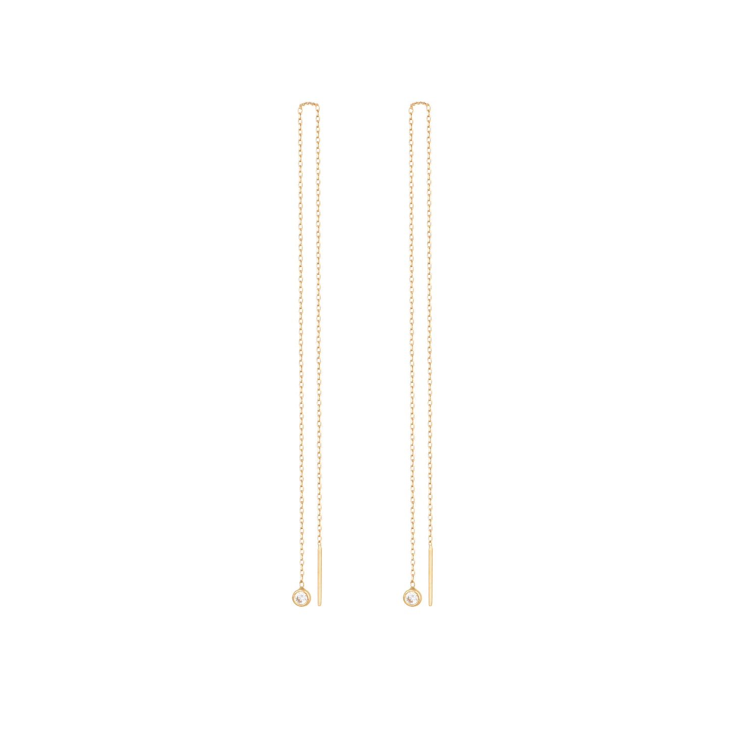 Hanging Diamond Earring Long Chain in 18k Yellow Gold